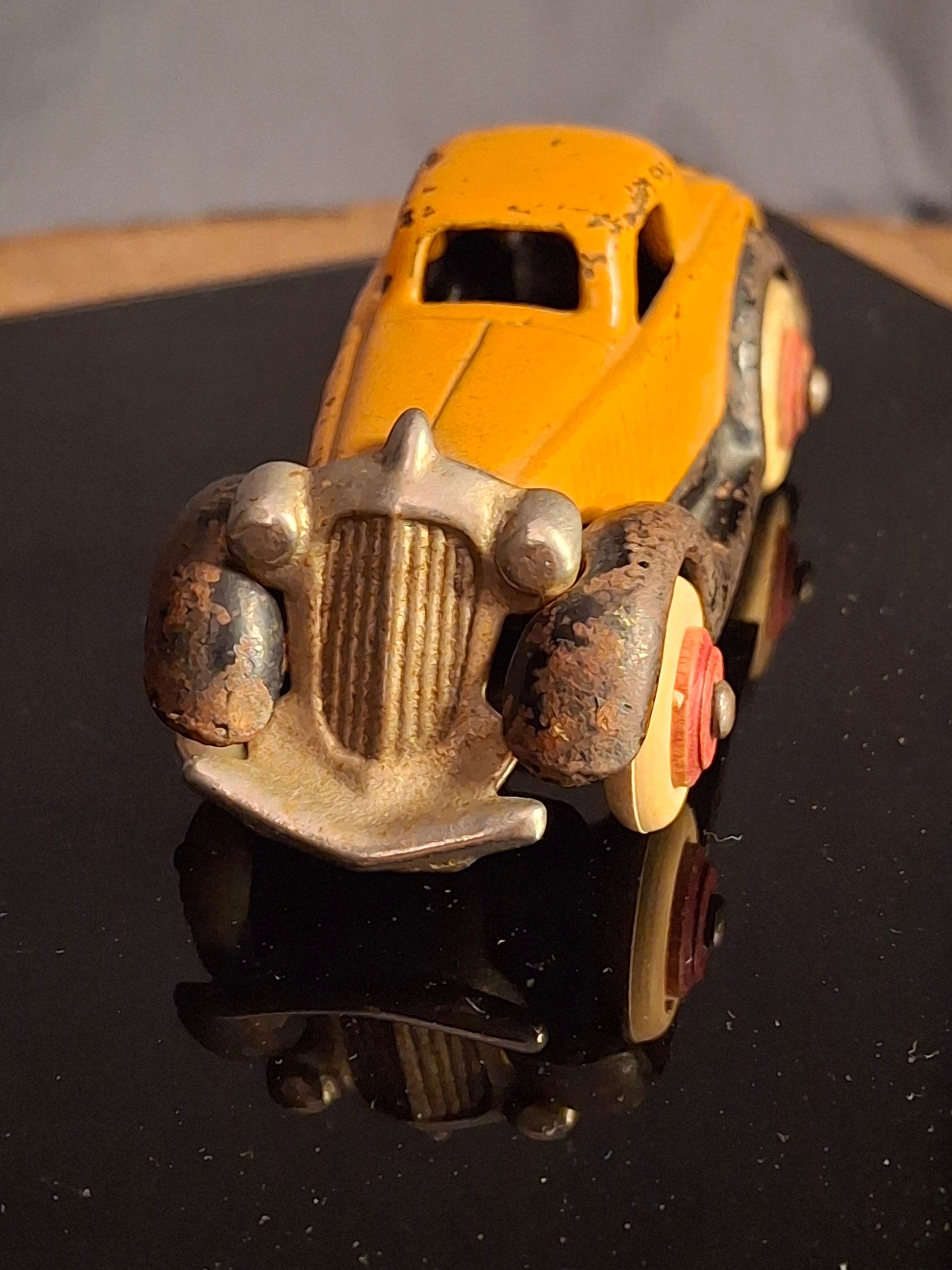 Antique Hubley Terraplane Cast Iron Coupe Toy - 3.75" Orange Streamlined Series
