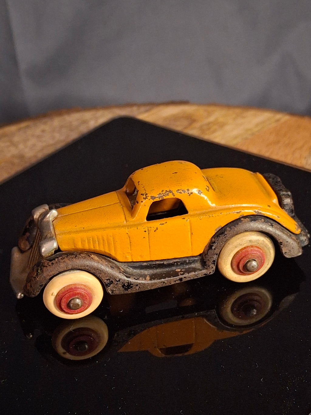 Antique Hubley Terraplane Cast Iron Coupe Toy - 3.75" Orange Streamlined Series