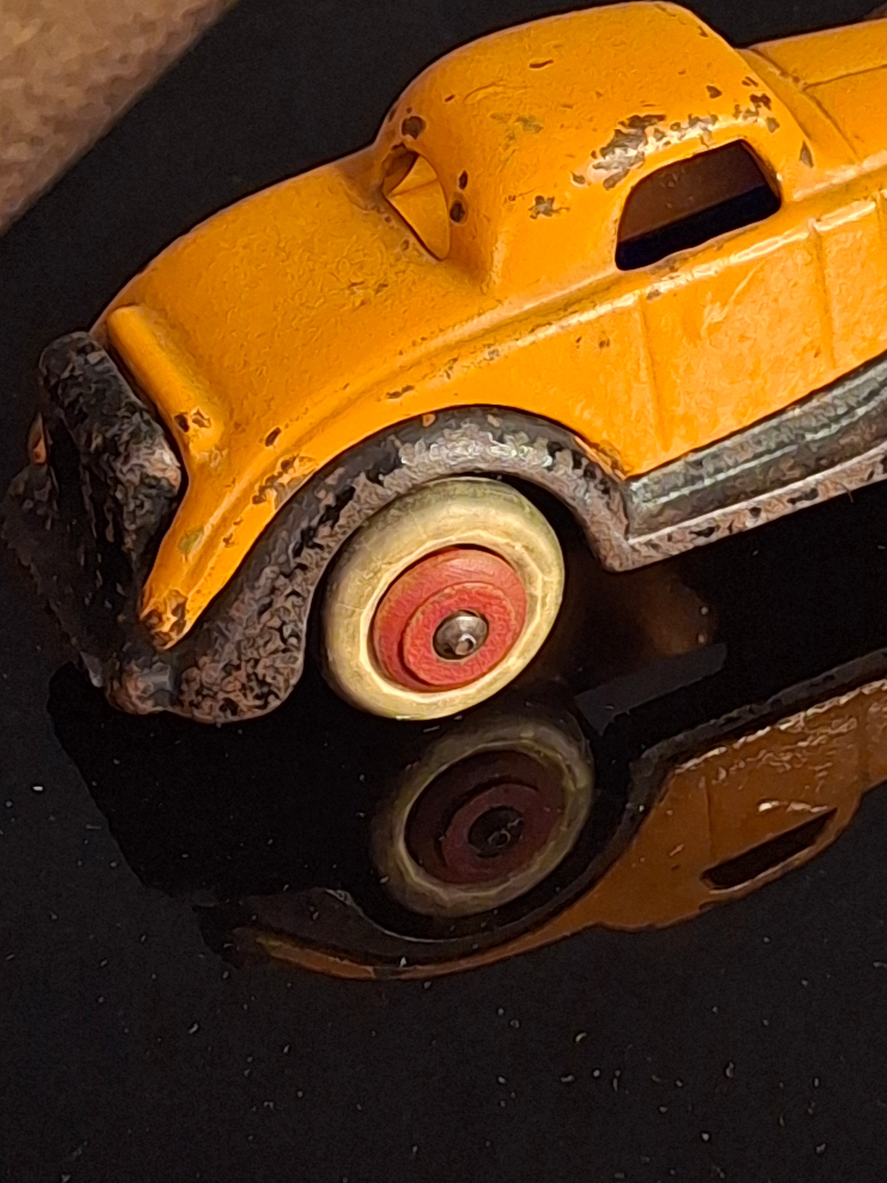 Antique Hubley Terraplane Cast Iron Coupe Toy - 3.75" Orange Streamlined Series
