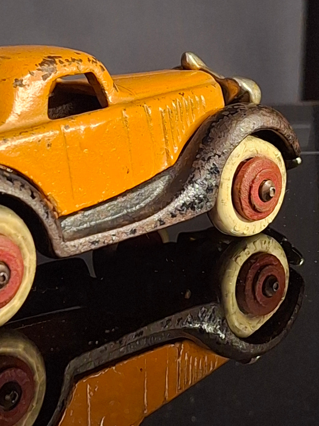 Antique Hubley Terraplane Cast Iron Coupe Toy - 3.75" Orange Streamlined Series