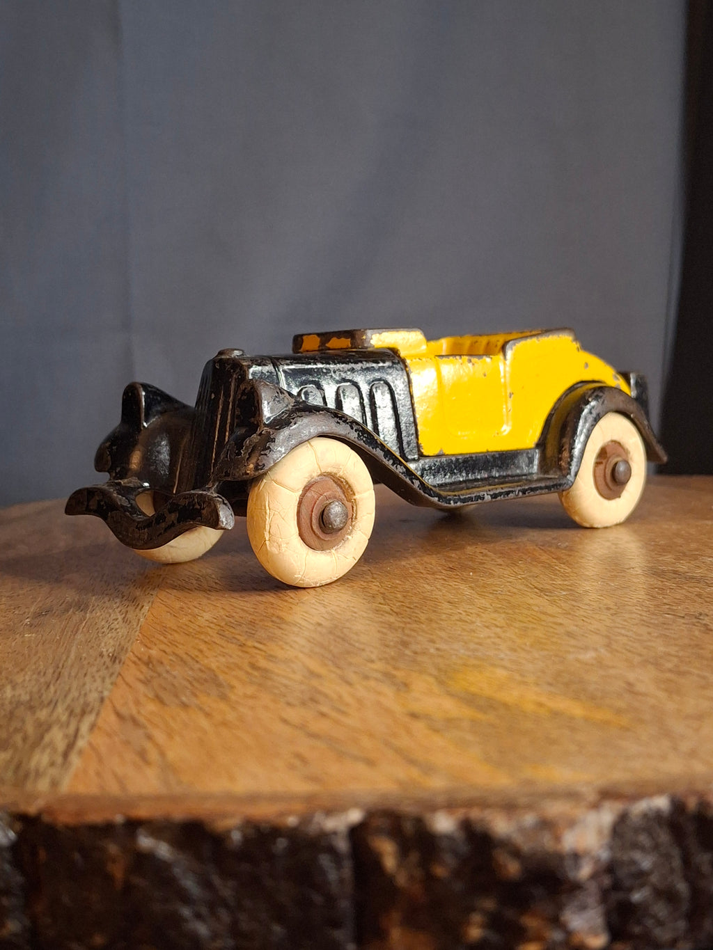 Rare 6" Deluxe Size Hubley Take-a-Part Roadster Yellow & Black Cast Iron 1933