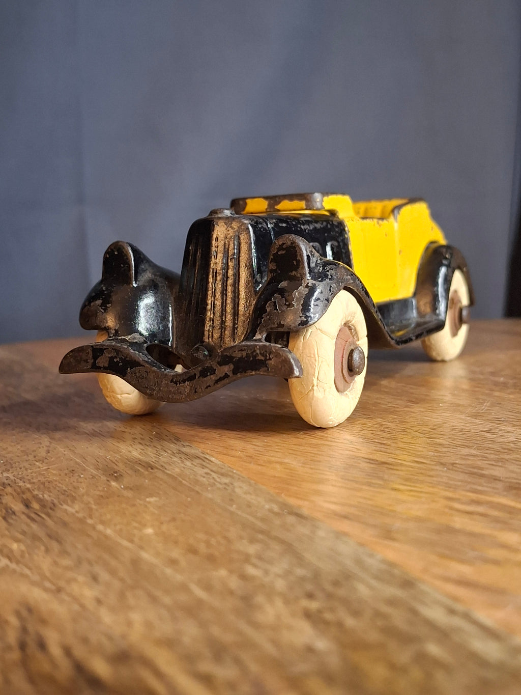 Rare 6" Deluxe Size Hubley Take-a-Part Roadster Yellow & Black Cast Iron 1933