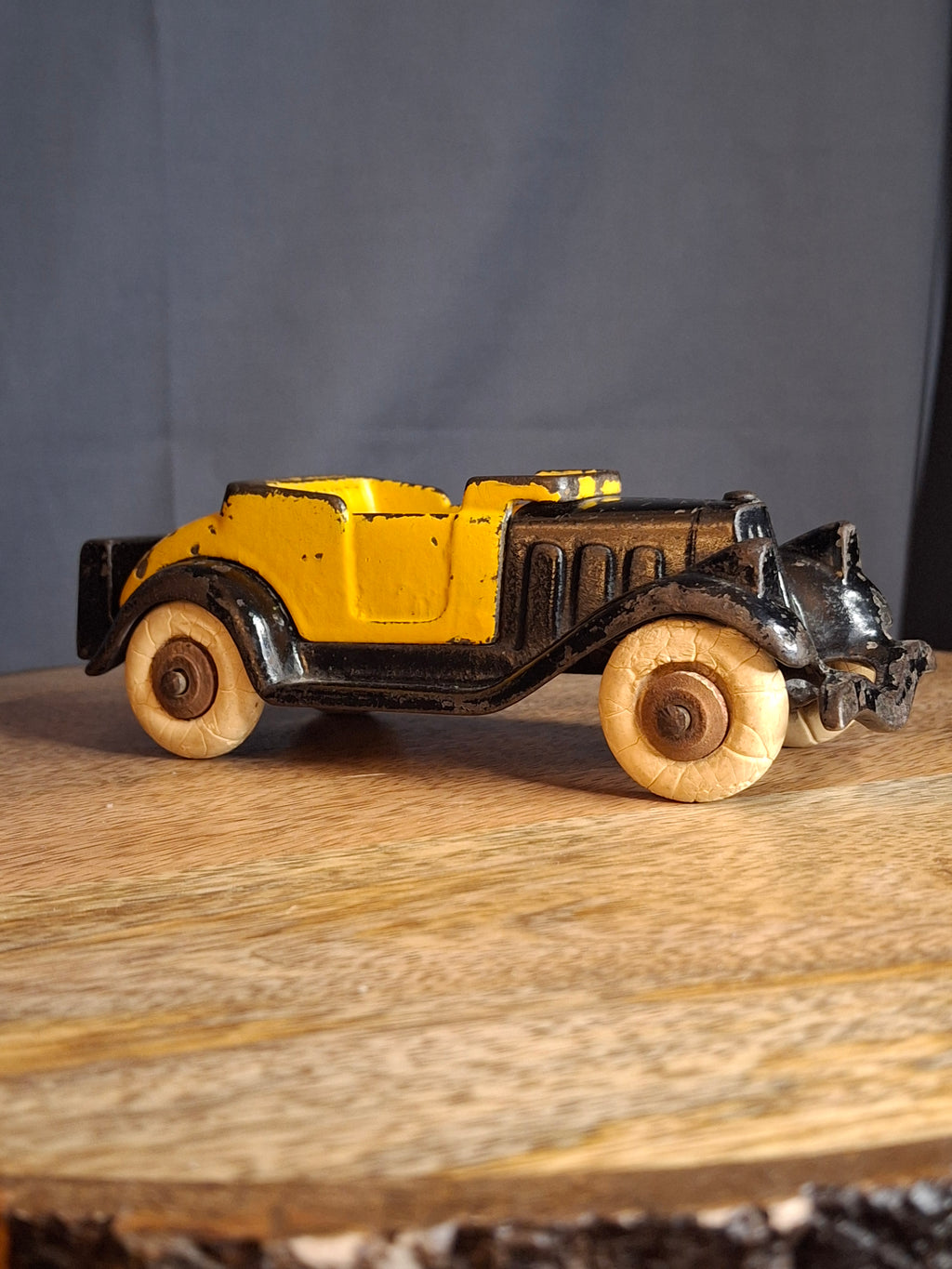 Rare 6" Deluxe Size Hubley Take-a-Part Roadster Yellow & Black Cast Iron 1933