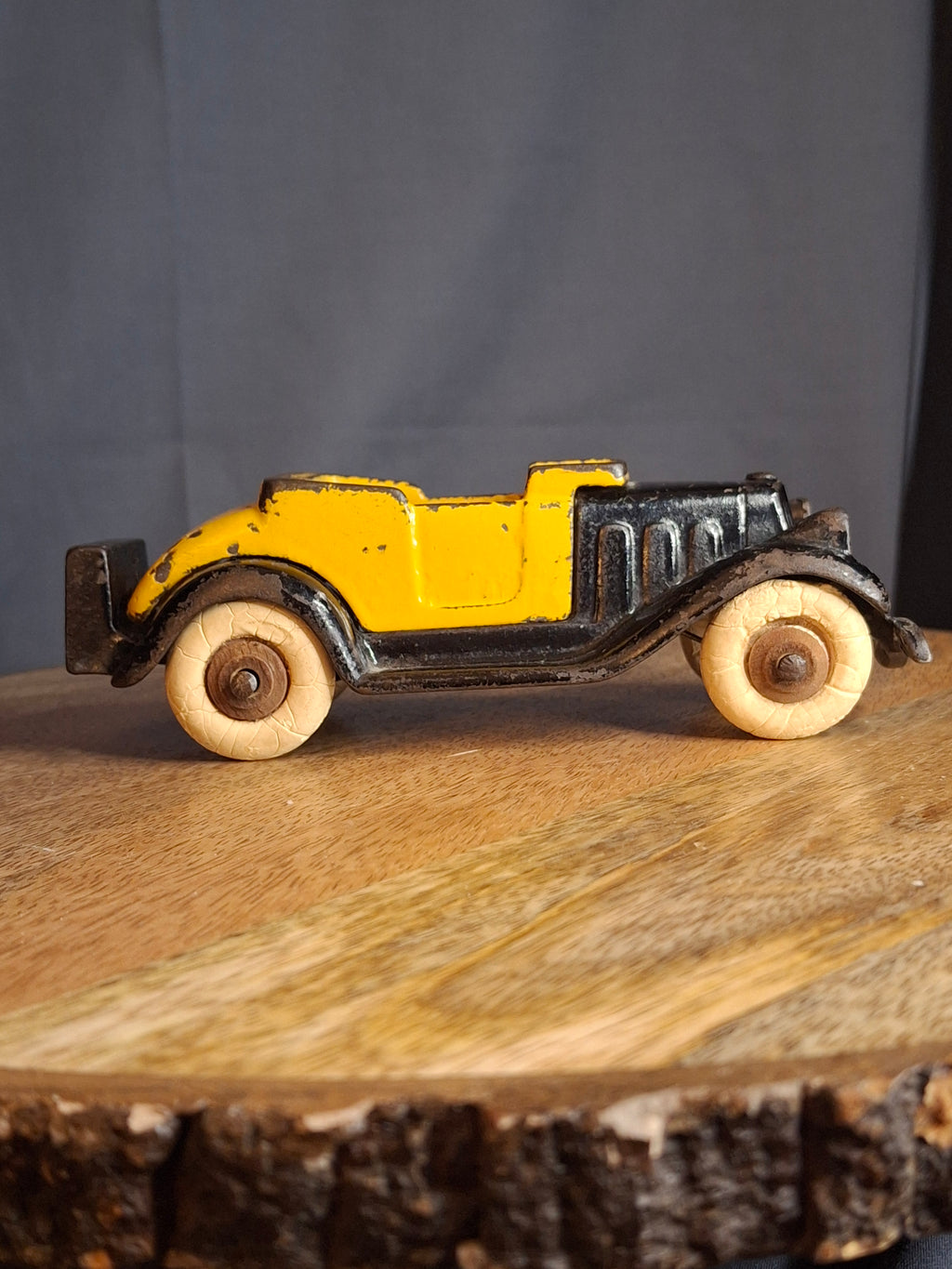 Rare 6" Deluxe Size Hubley Take-a-Part Roadster Yellow & Black Cast Iron 1933