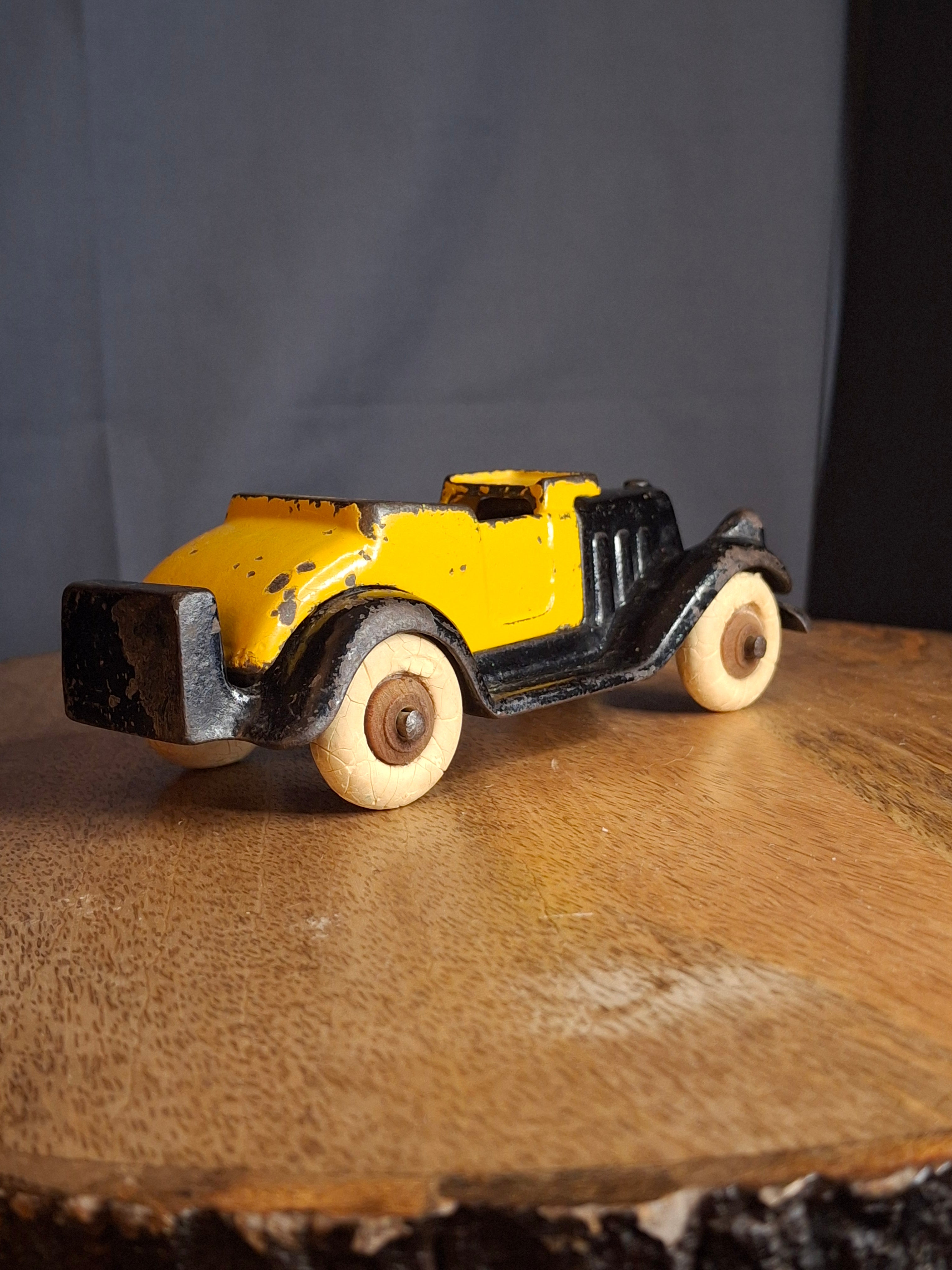 Rare 6" Deluxe Size Hubley Take-a-Part Roadster Yellow & Black Cast Iron 1933