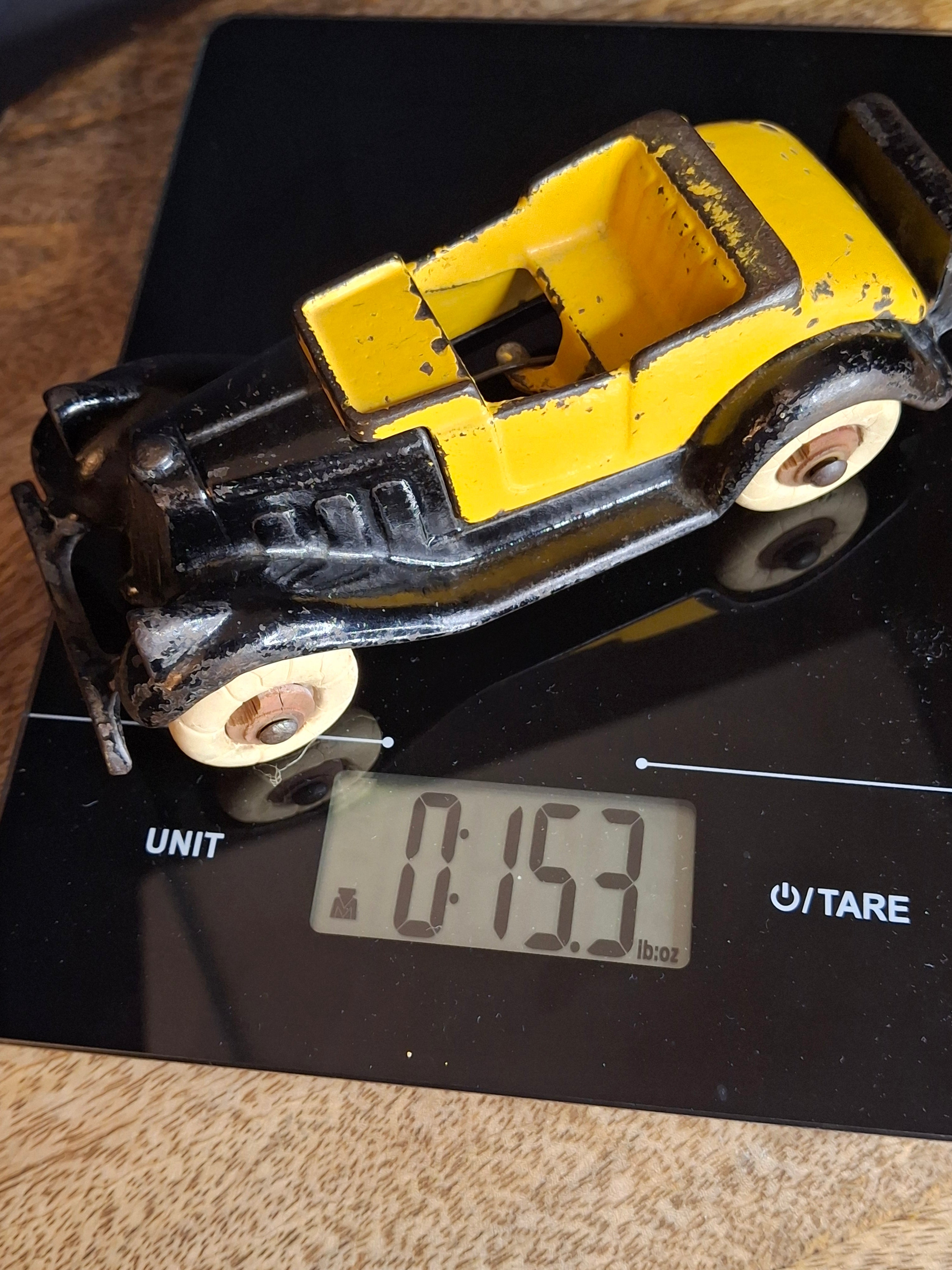Rare 6" Deluxe Size Hubley Take-a-Part Roadster Yellow & Black Cast Iron 1933