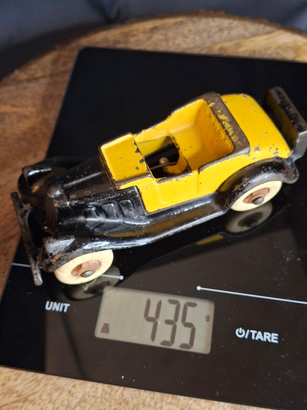Rare 6" Deluxe Size Hubley Take-a-Part Roadster Yellow & Black Cast Iron 1933