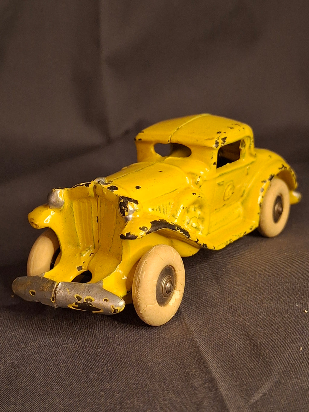 Antique A.C. Williams Cast Iron REO Royale Coupe Toy - Original Yellow Paint - Rumble Seat