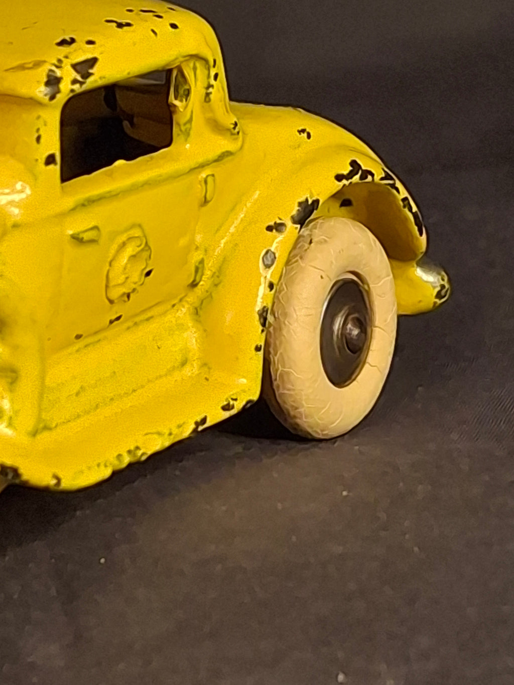 Antique A.C. Williams Cast Iron REO Royale Coupe Toy - Original Yellow Paint - Rumble Seat