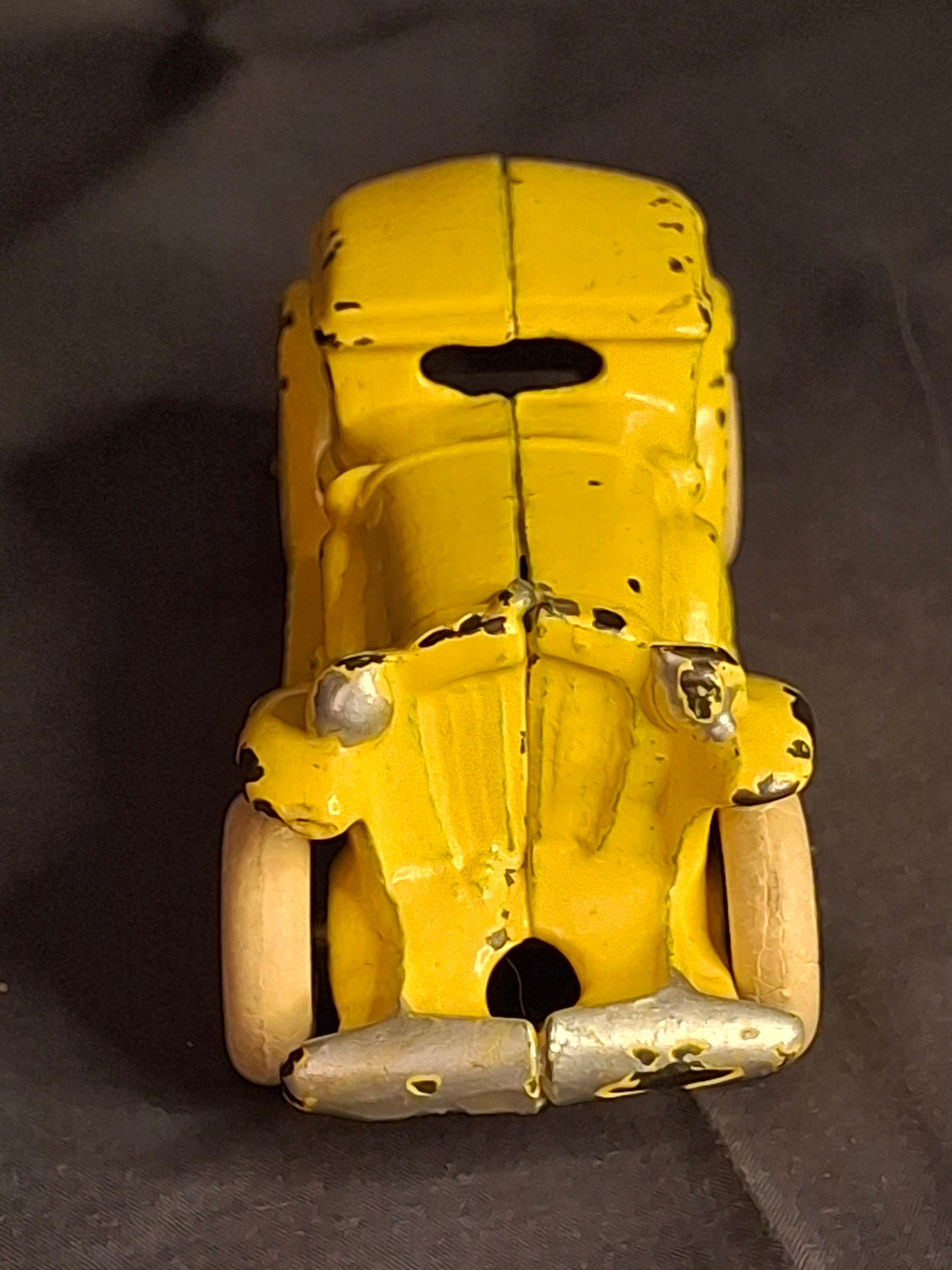 Antique A.C. Williams Cast Iron REO Royale Coupe Toy - Original Yellow Paint - Rumble Seat