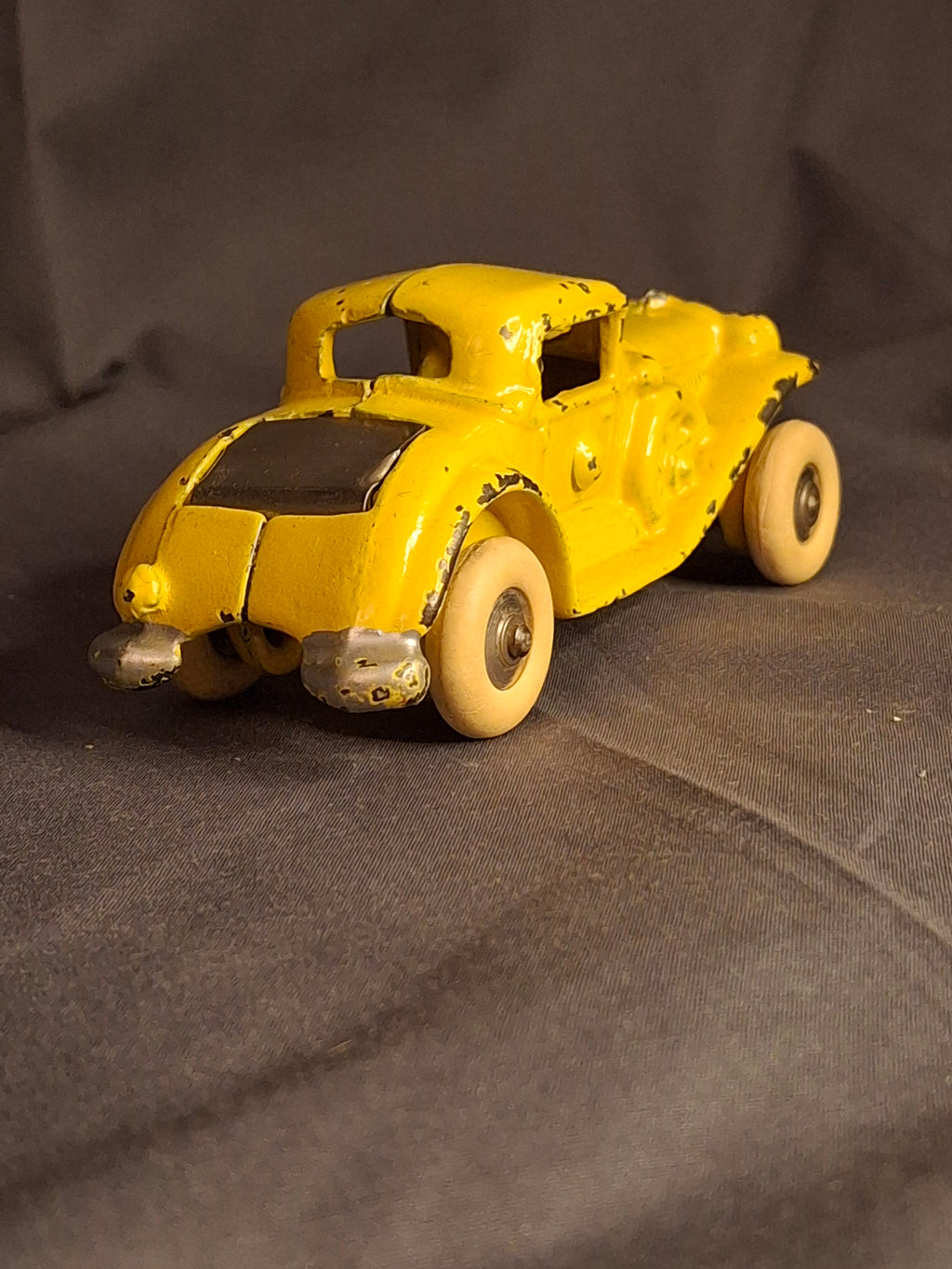 Antique A.C. Williams Cast Iron REO Royale Coupe Toy - Original Yellow Paint - Rumble Seat