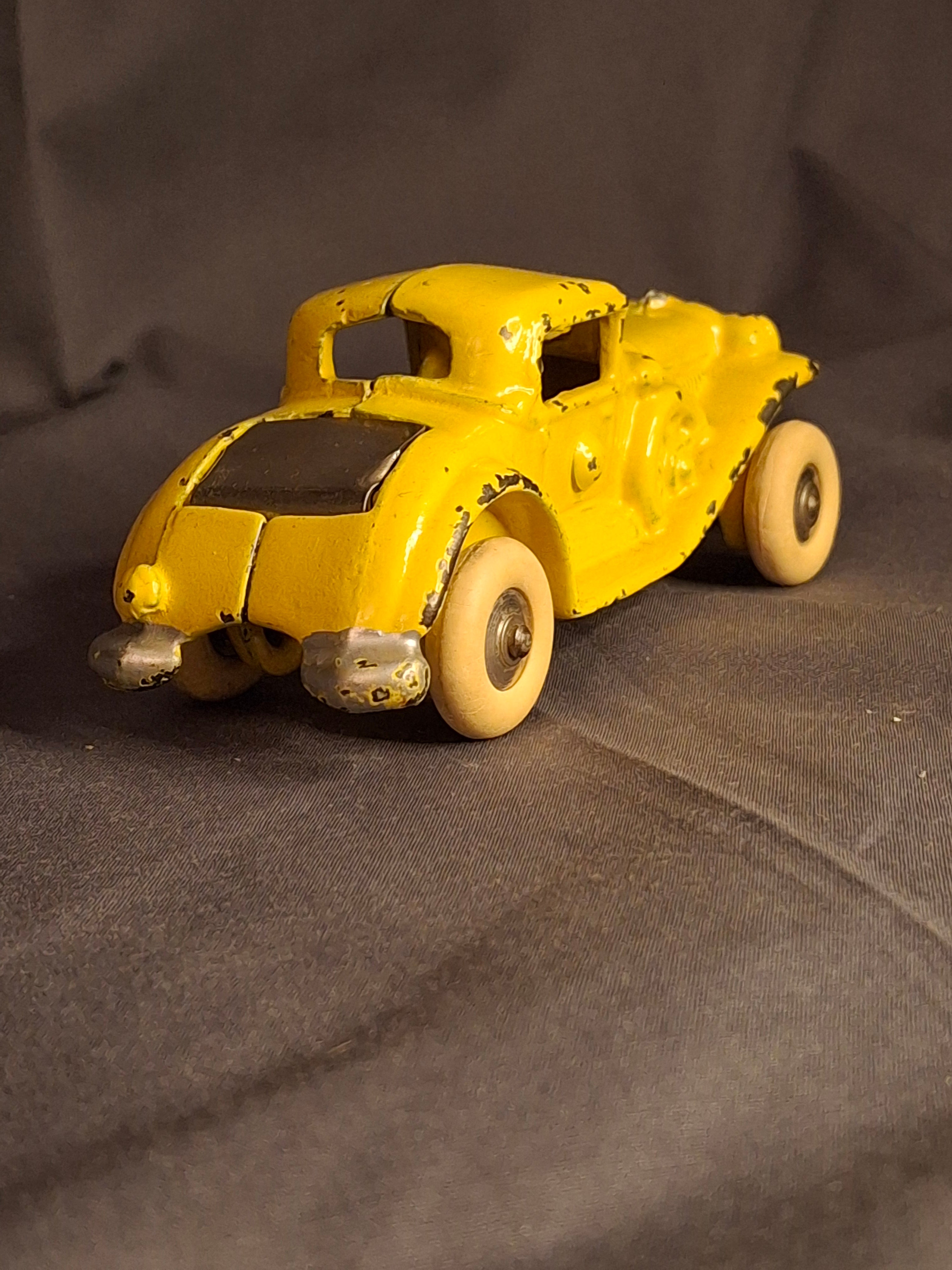 Antique A.C. Williams Cast Iron REO Royale Coupe Toy - Original Yellow Paint - Rumble Seat