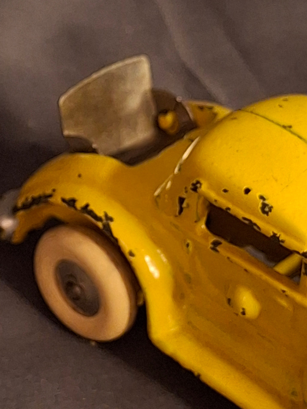 Antique A.C. Williams Cast Iron REO Royale Coupe Toy - Original Yellow Paint - Rumble Seat