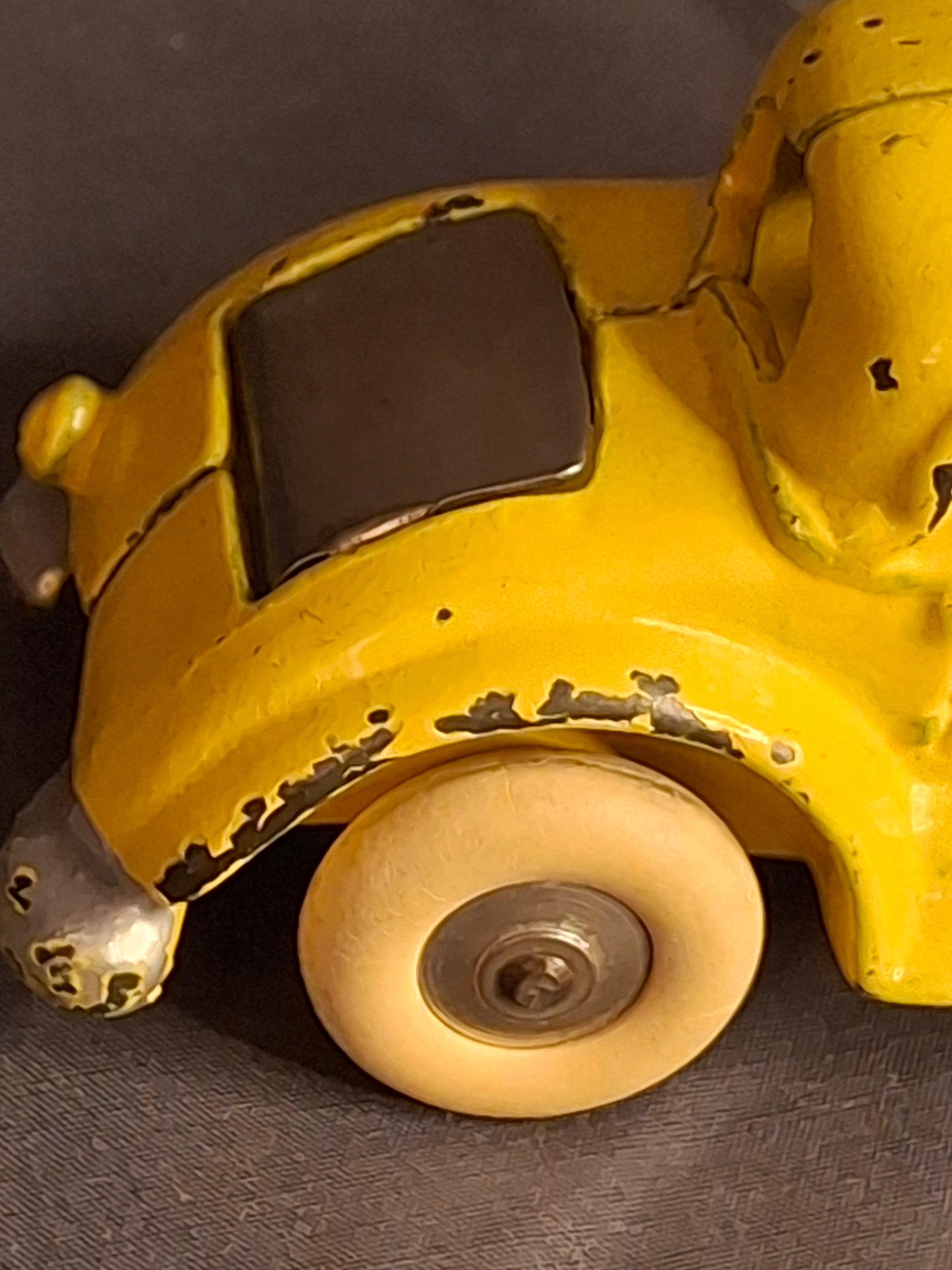Antique A.C. Williams Cast Iron REO Royale Coupe Toy - Original Yellow Paint - Rumble Seat