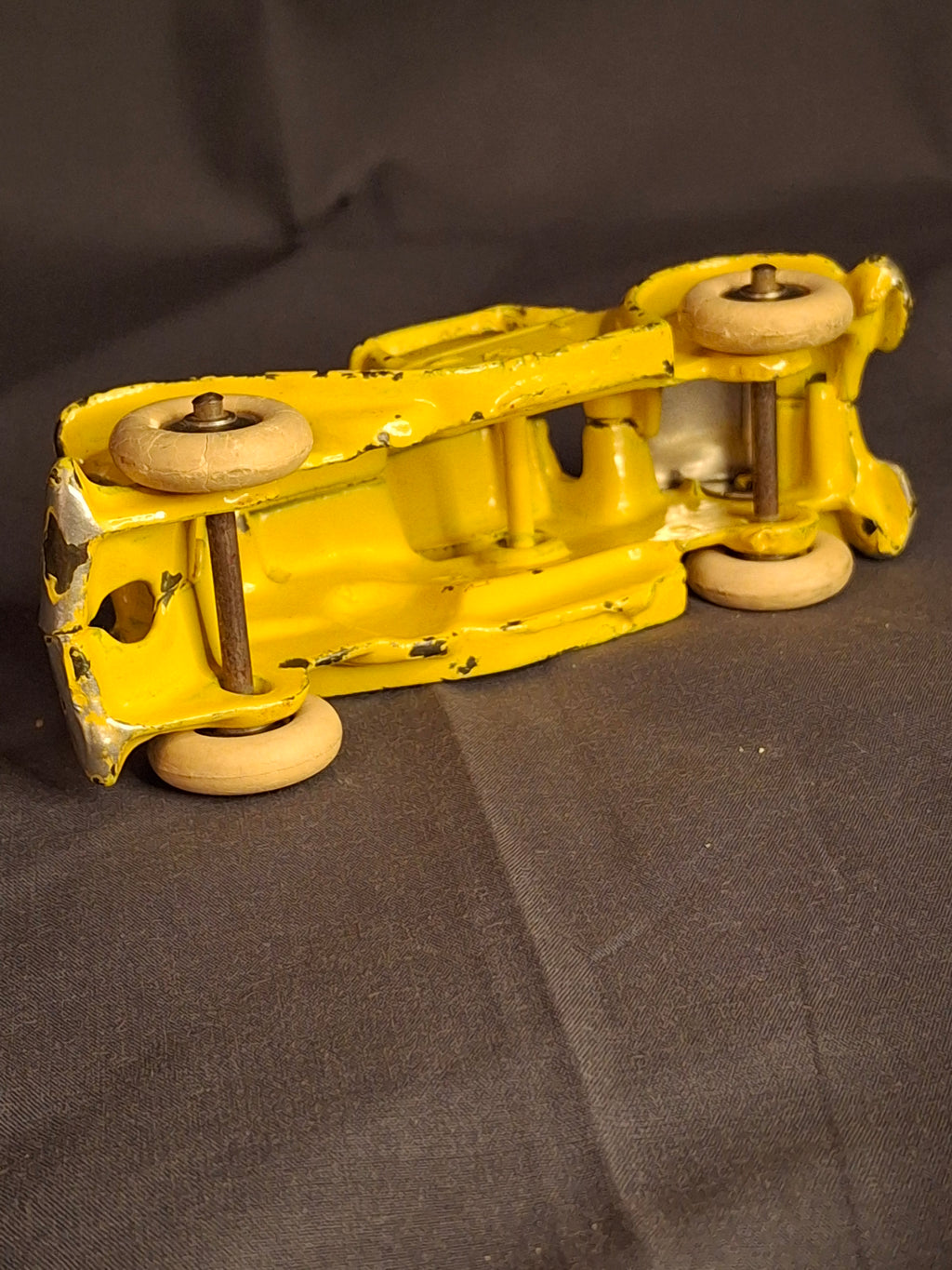Antique A.C. Williams Cast Iron REO Royale Coupe Toy - Original Yellow Paint - Rumble Seat
