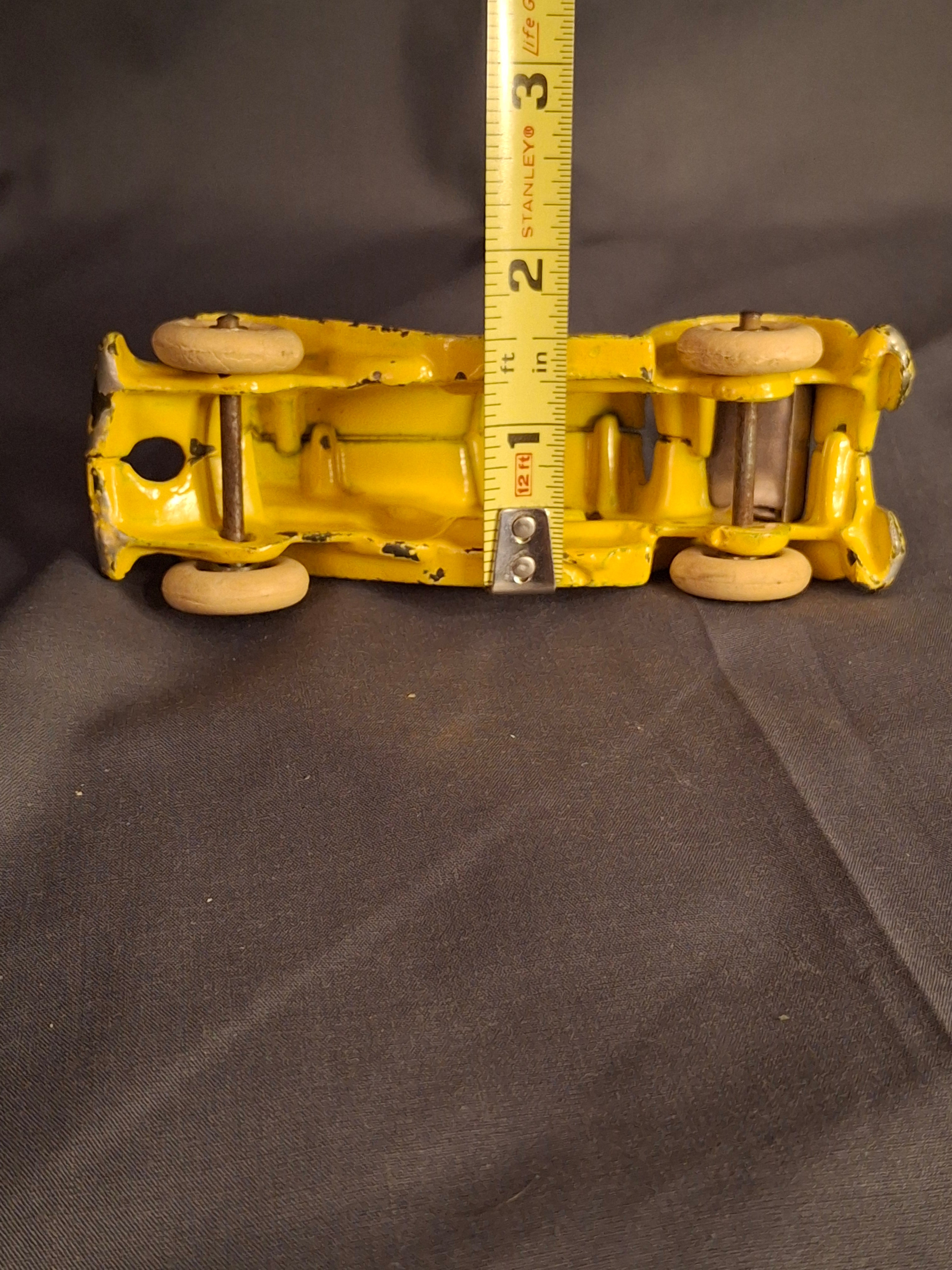 Antique A.C. Williams Cast Iron REO Royale Coupe Toy - Original Yellow Paint - Rumble Seat
