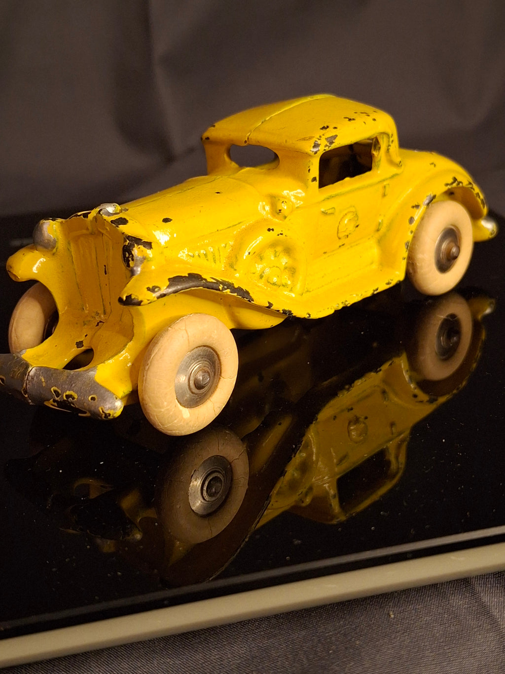Antique A.C. Williams Cast Iron REO Royale Coupe Toy - Original Yellow Paint - Rumble Seat