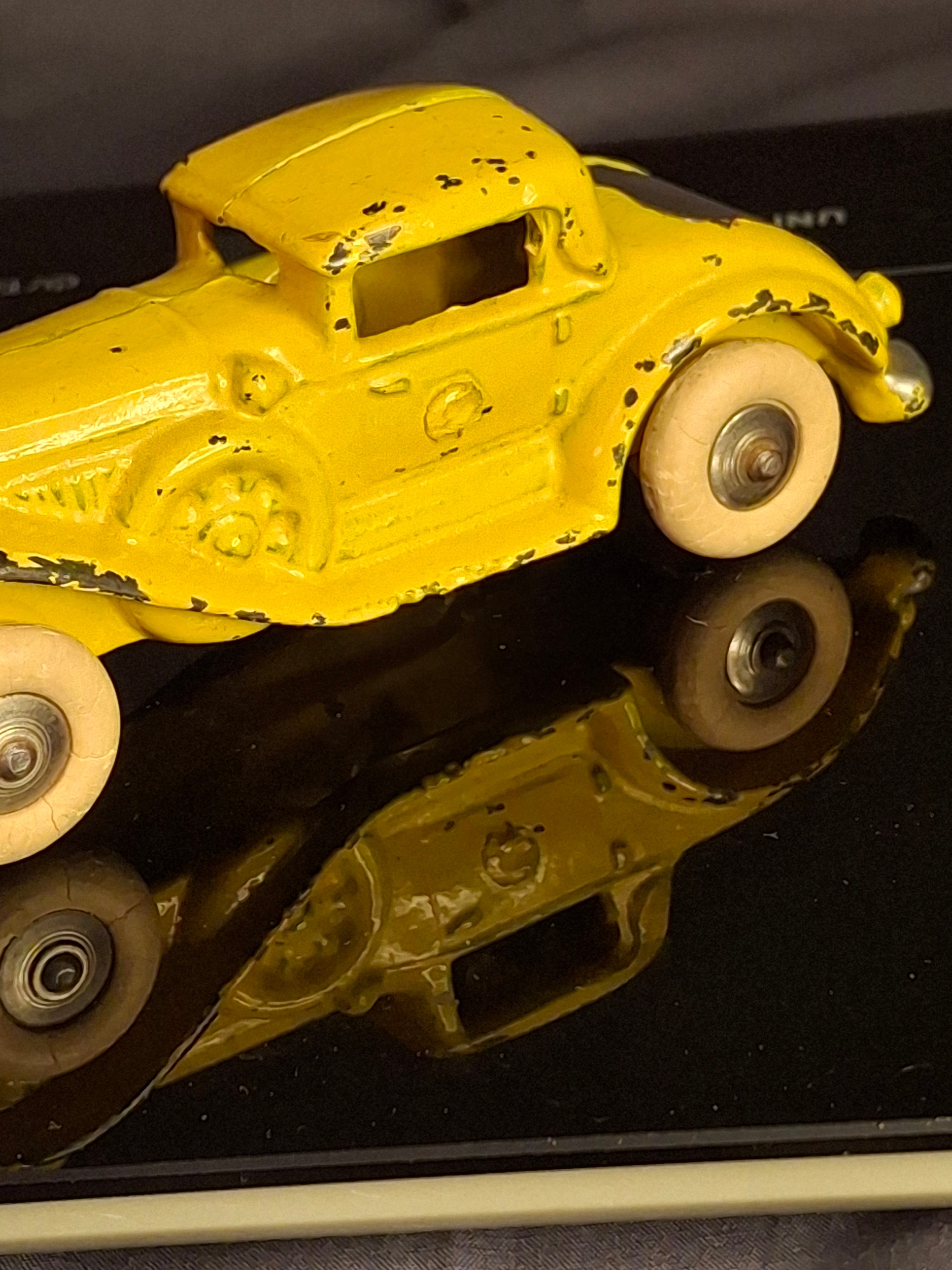 Antique A.C. Williams Cast Iron REO Royale Coupe Toy - Original Yellow Paint - Rumble Seat