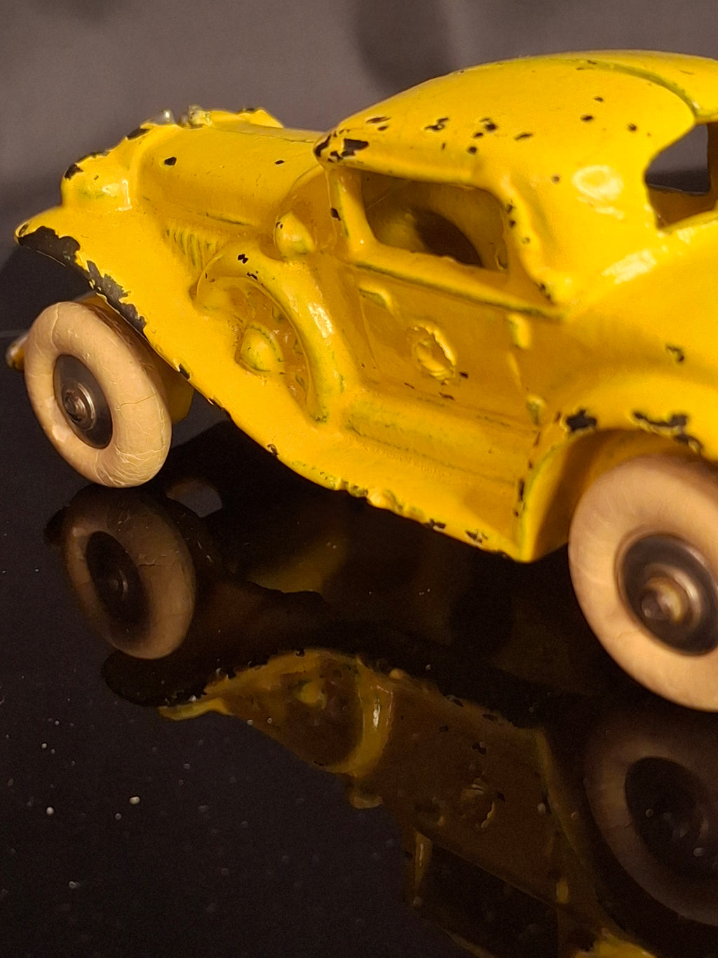 Antique A.C. Williams Cast Iron REO Royale Coupe Toy - Original Yellow Paint - Rumble Seat