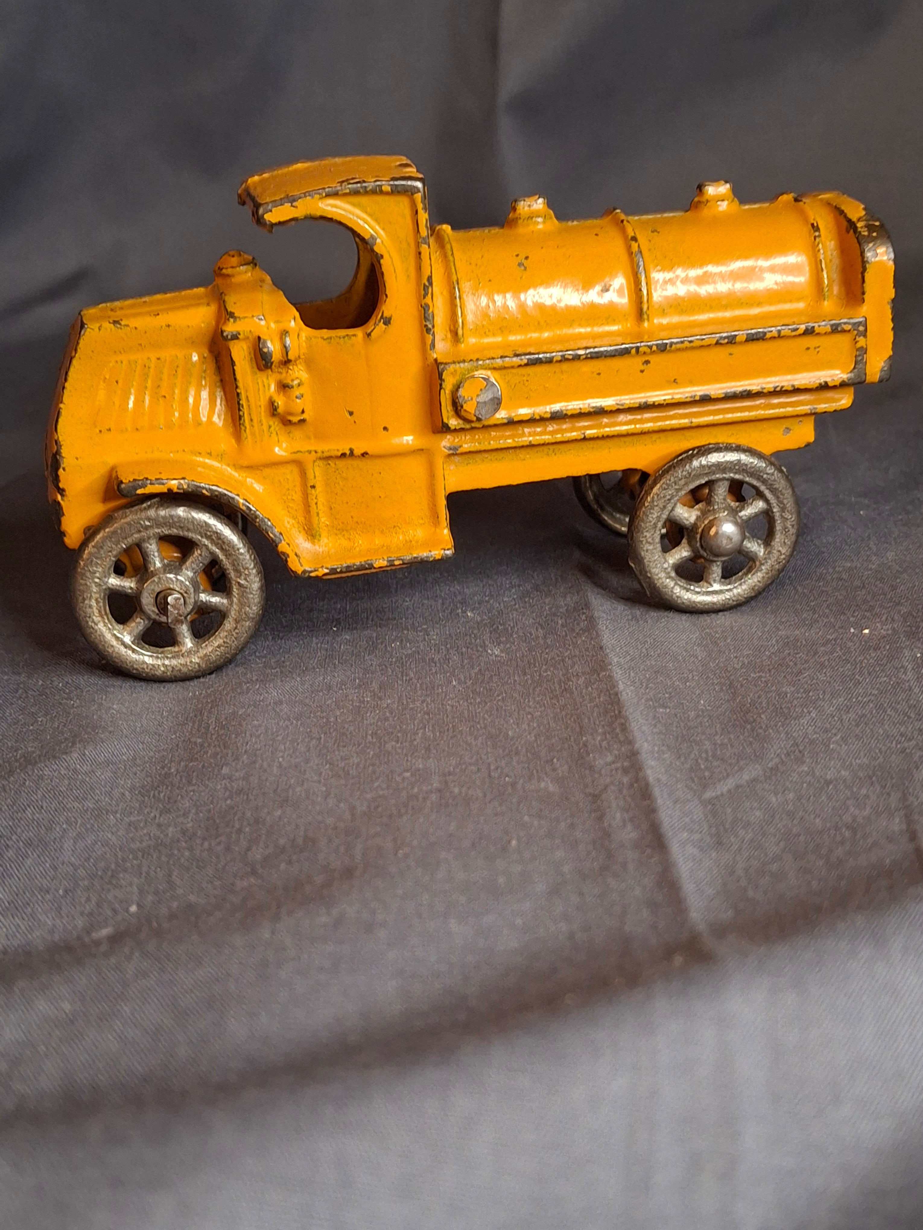 Antique Hubley Cast Iron Mack C-Cab Gas Tanker Truck - Original Orange Paint - c. 1930