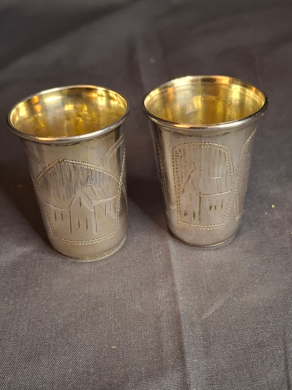 Antique Russian 84 Silver Kiddush Cups Pair Heirs of Zakhoder Kiev 1908-1917