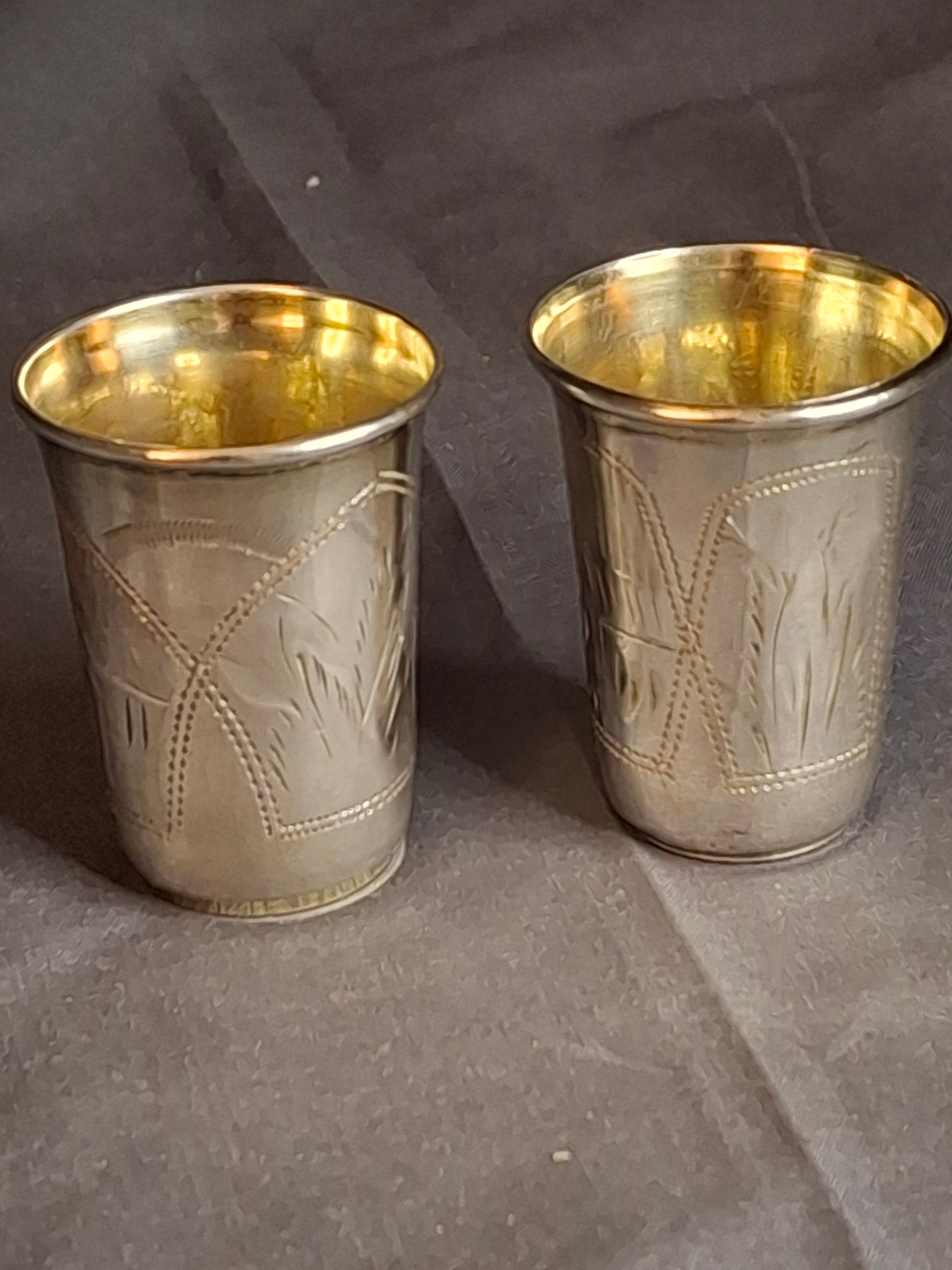 Antique Russian 84 Silver Kiddush Cups Pair Heirs of Zakhoder Kiev 1908-1917