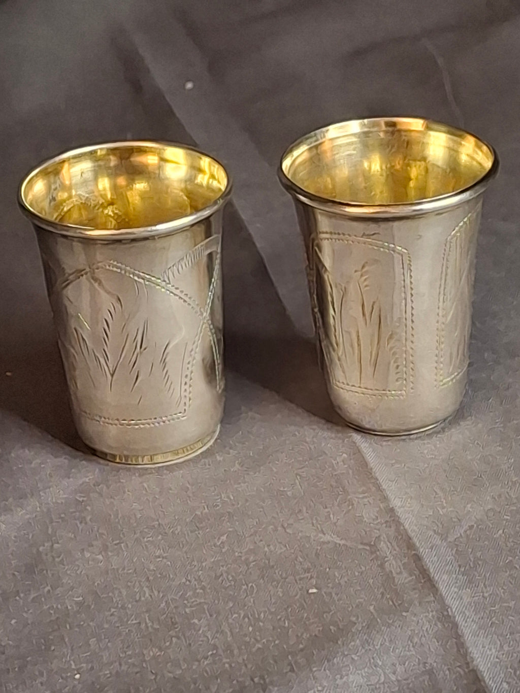 Antique Russian 84 Silver Kiddush Cups Pair Heirs of Zakhoder Kiev 1908-1917