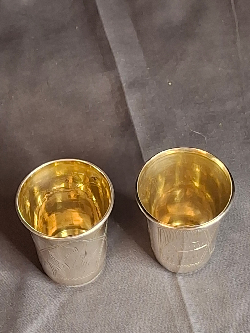 Antique Russian 84 Silver Kiddush Cups Pair Heirs of Zakhoder Kiev 1908-1917