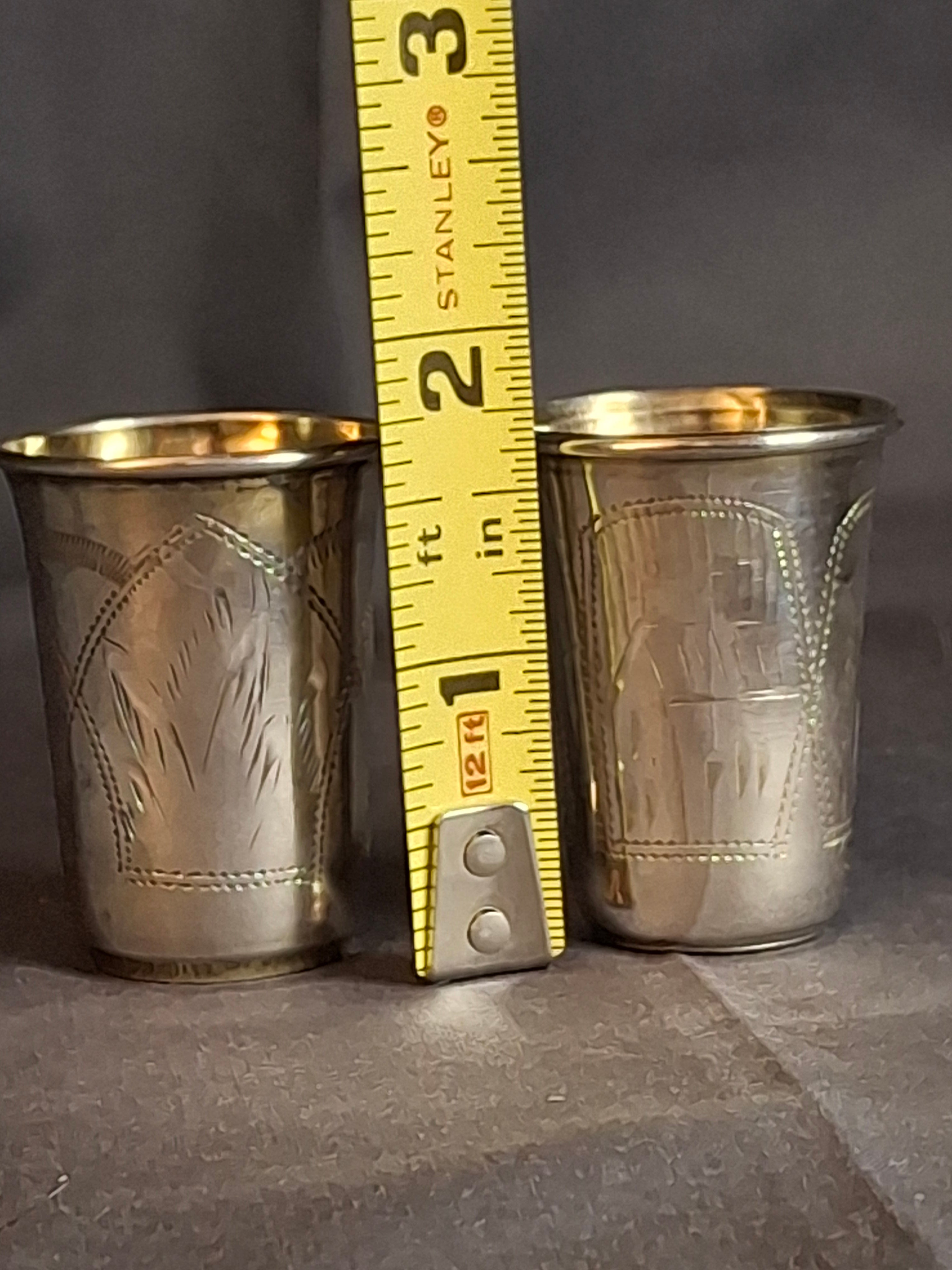 Antique Russian 84 Silver Kiddush Cups Pair Heirs of Zakhoder Kiev 1908-1917