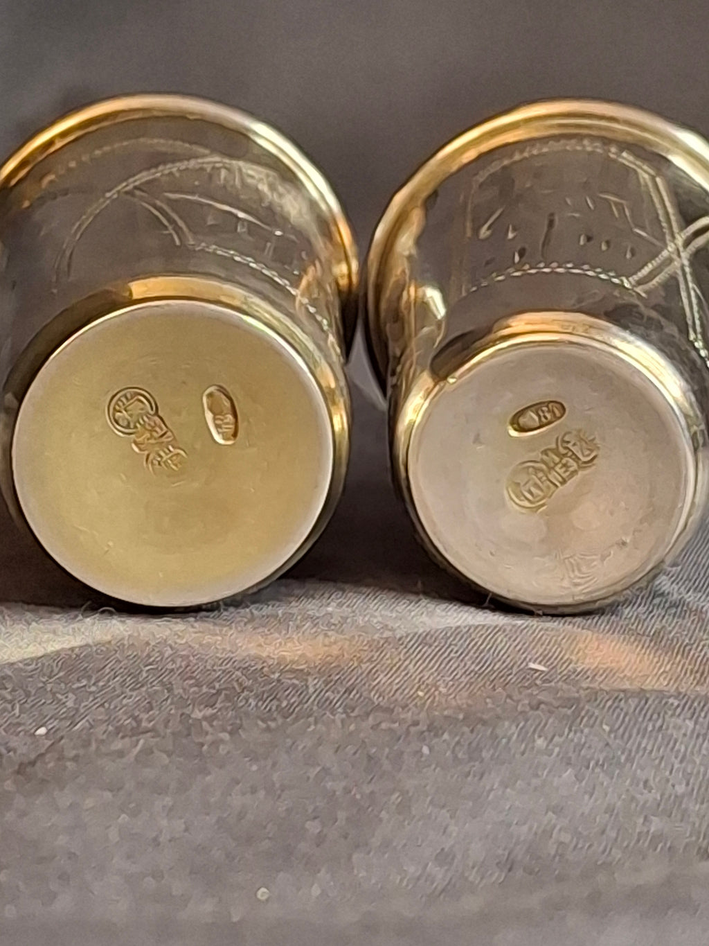 Antique Russian 84 Silver Kiddush Cups Pair Heirs of Zakhoder Kiev 1908-1917