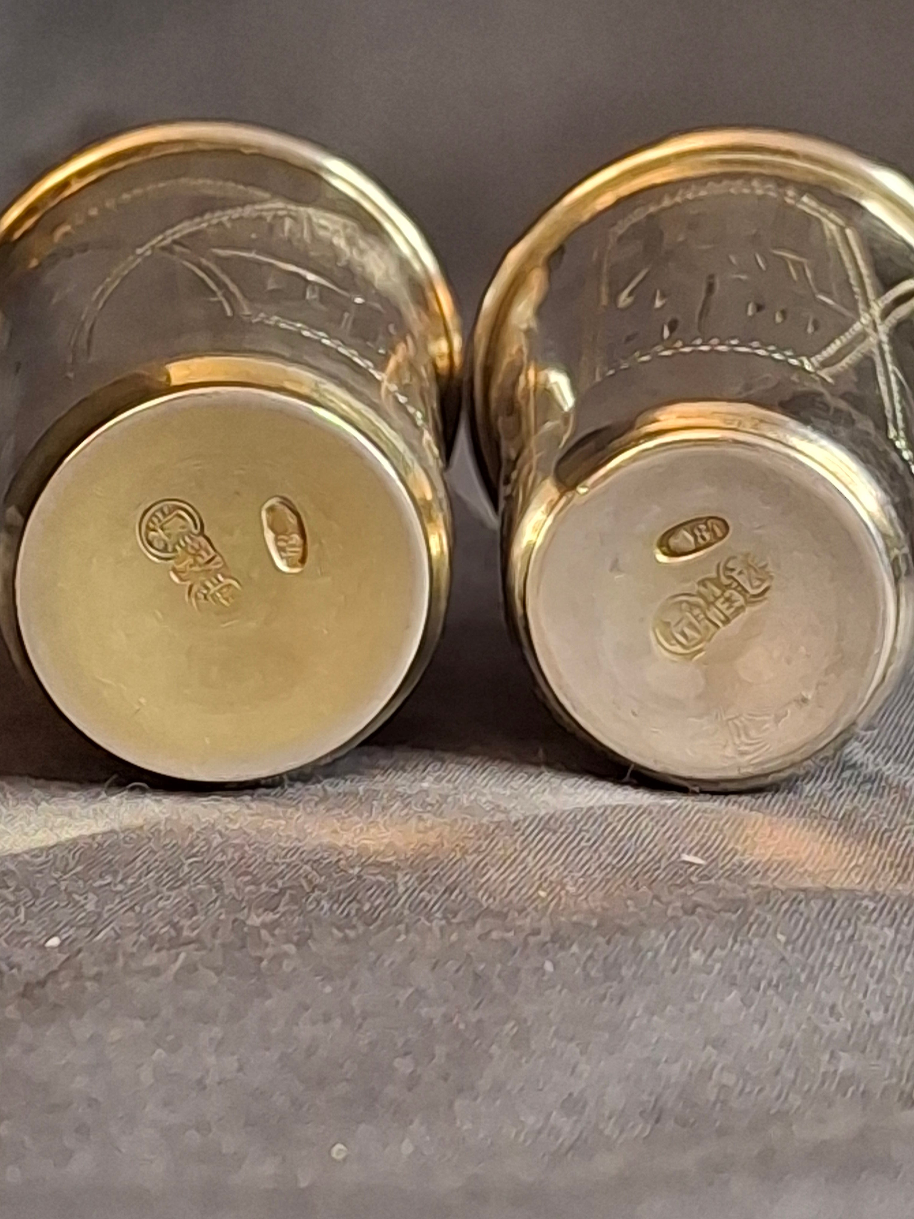 Antique Russian 84 Silver Kiddush Cups Pair Heirs of Zakhoder Kiev 1908-1917