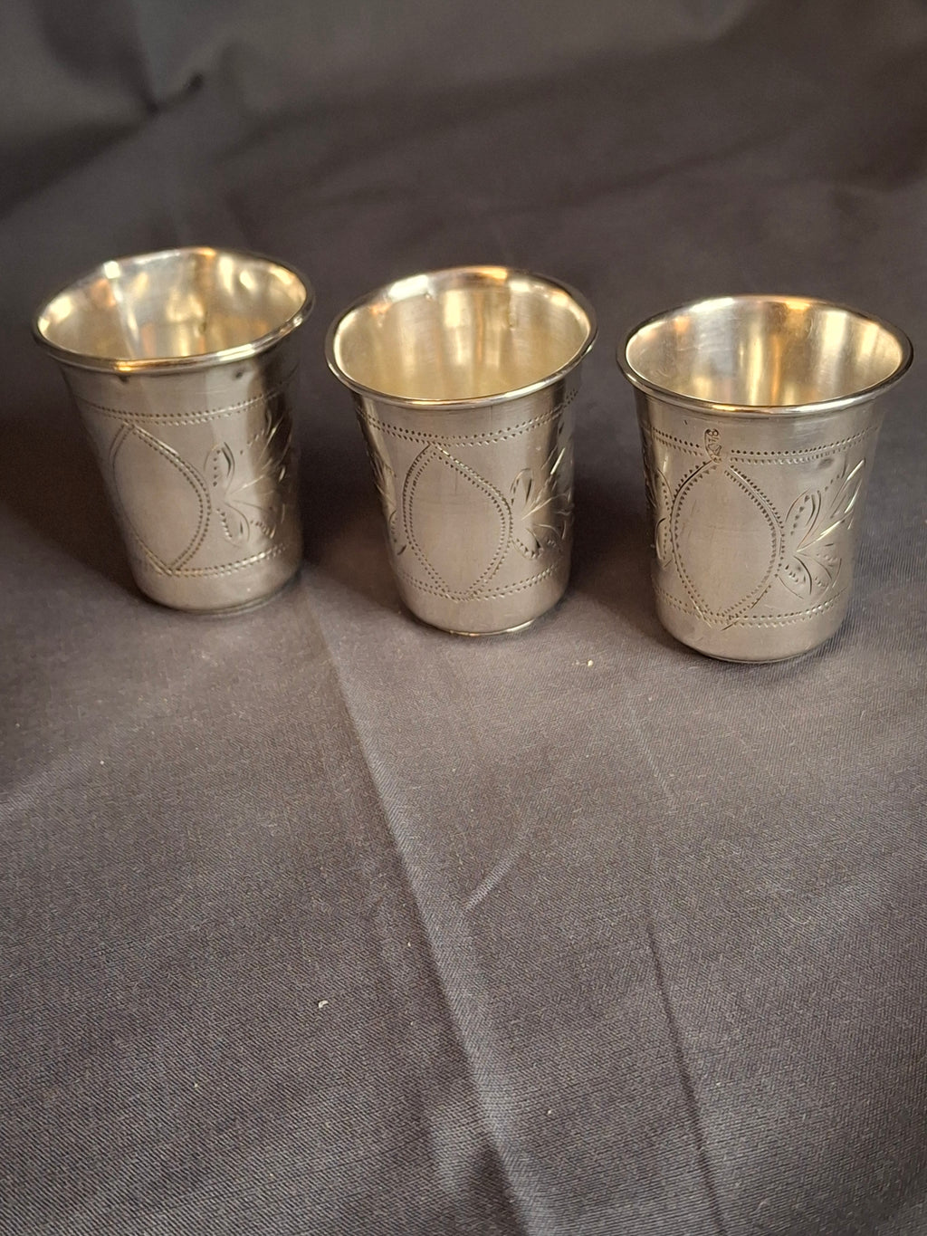 Set of 3 Antique French Silver Kiddush Cups Beakers .800 Gabriel Pascal GP Hallmarked c.1890