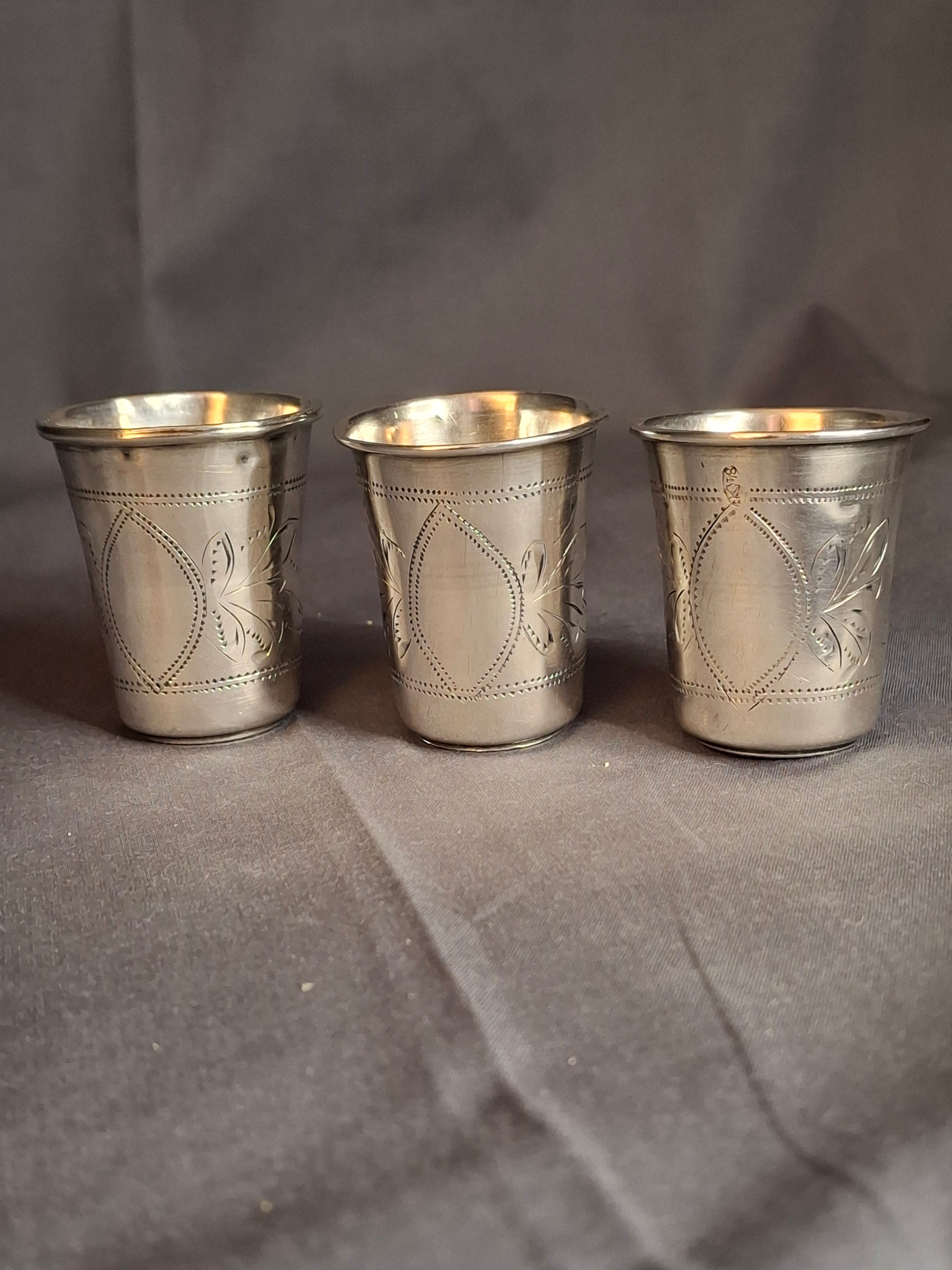 Set of 3 Antique French Silver Kiddush Cups Beakers .800 Gabriel Pascal GP Hallmarked c.1890