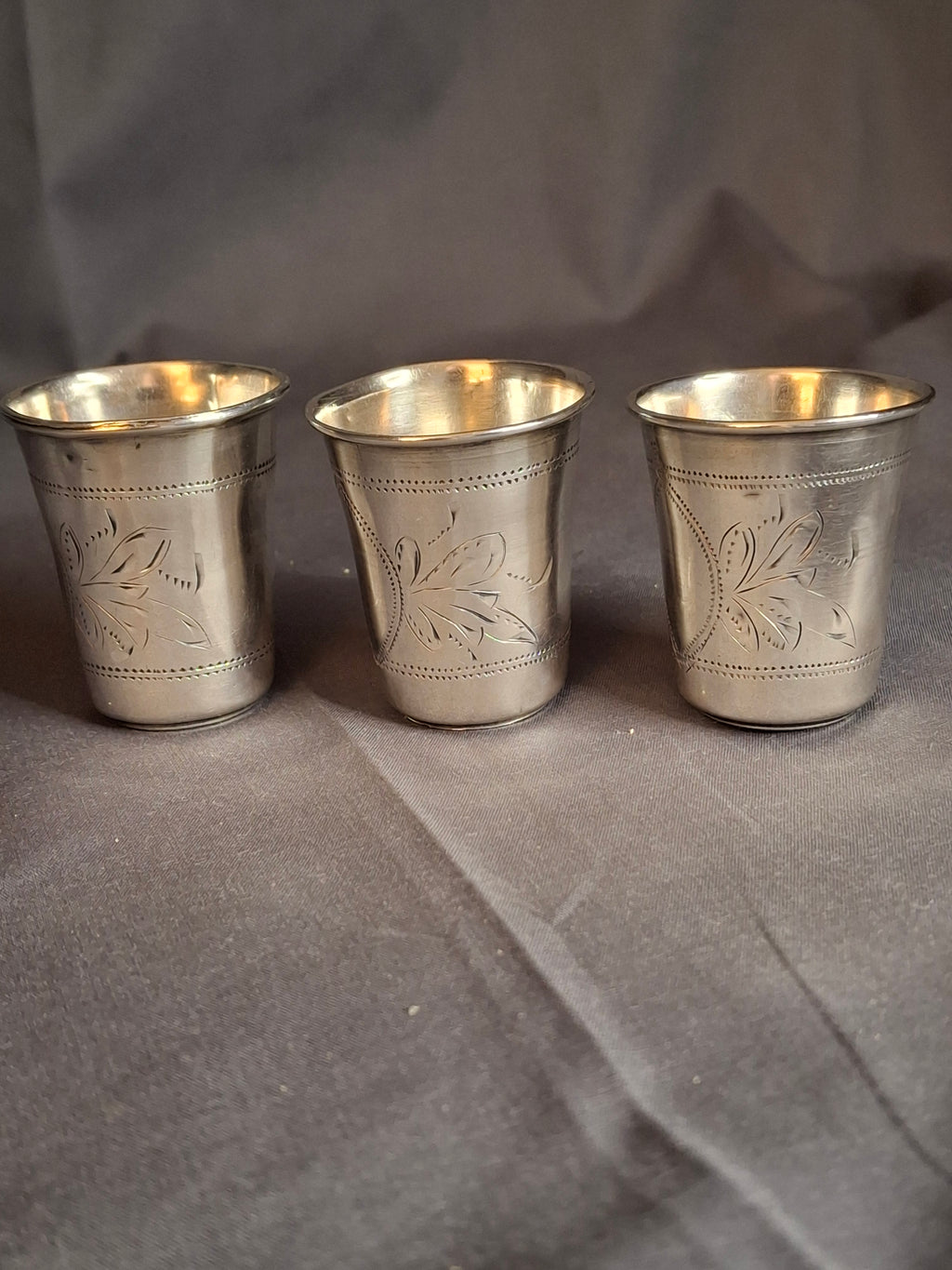 Set of 3 Antique French Silver Kiddush Cups Beakers .800 Gabriel Pascal GP Hallmarked c.1890