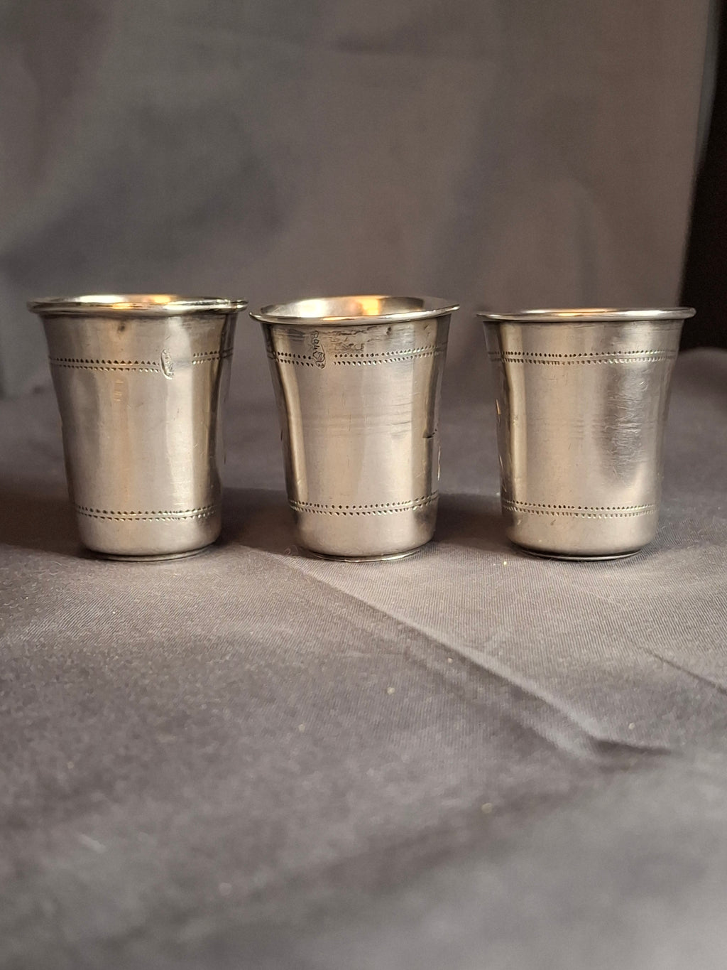 Set of 3 Antique French Silver Kiddush Cups Beakers .800 Gabriel Pascal GP Hallmarked c.1890