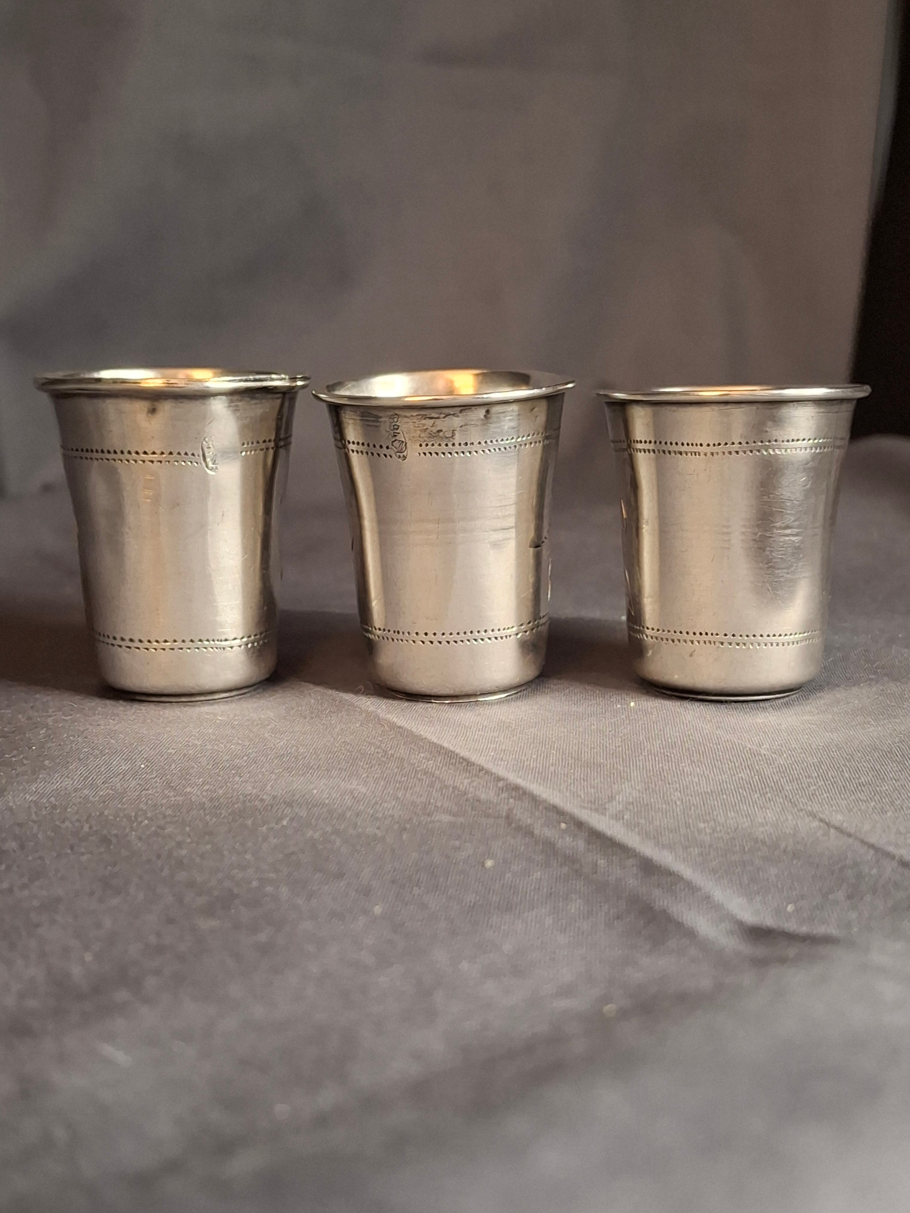 Set of 3 Antique French Silver Kiddush Cups Beakers .800 Gabriel Pascal GP Hallmarked c.1890
