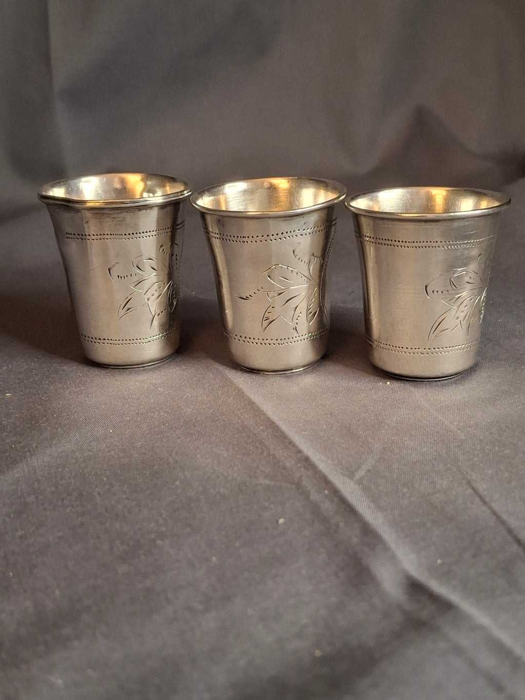 Set of 3 Antique French Silver Kiddush Cups Beakers .800 Gabriel Pascal GP Hallmarked c.1890
