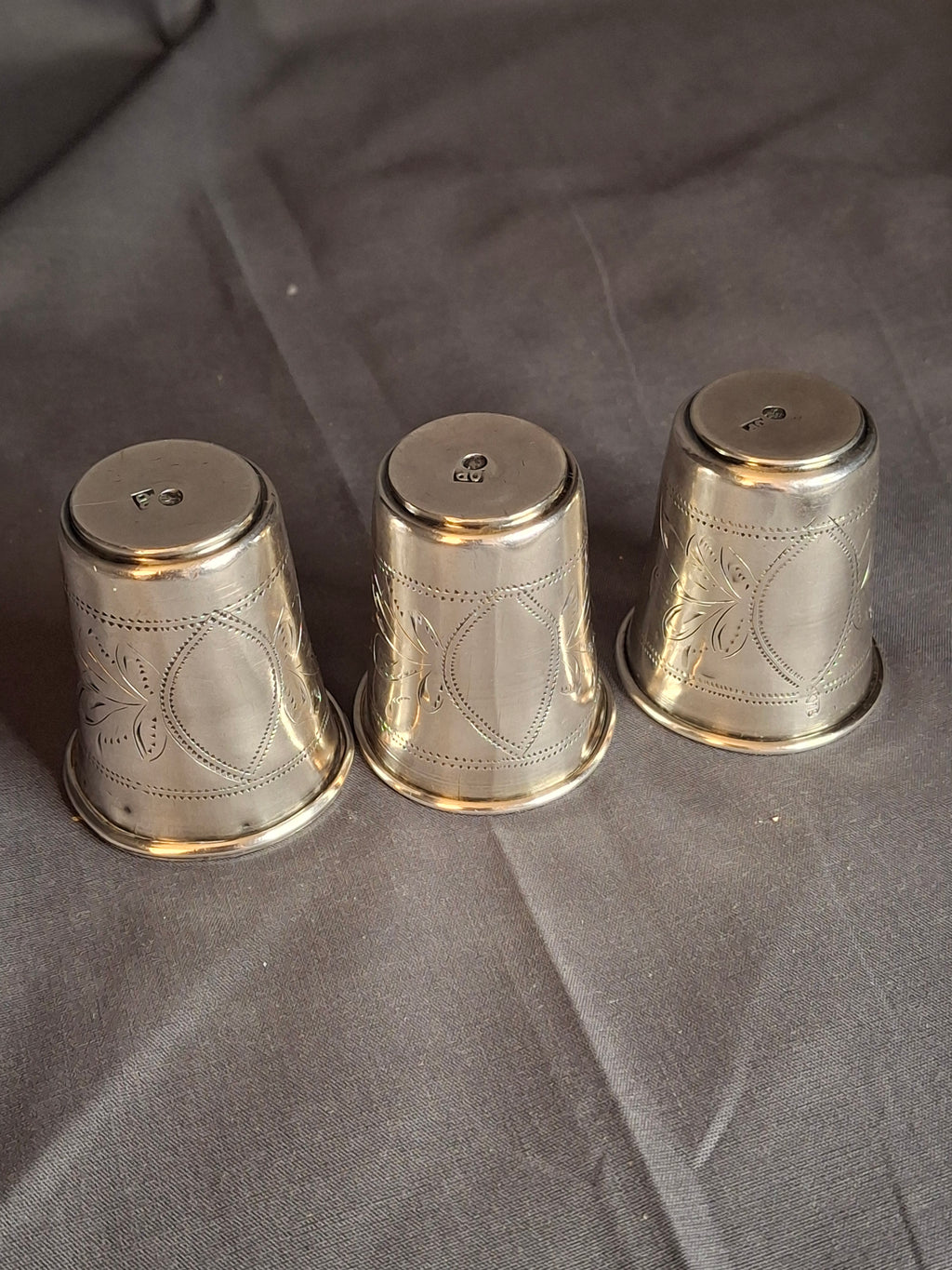 Set of 3 Antique French Silver Kiddush Cups Beakers .800 Gabriel Pascal GP Hallmarked c.1890