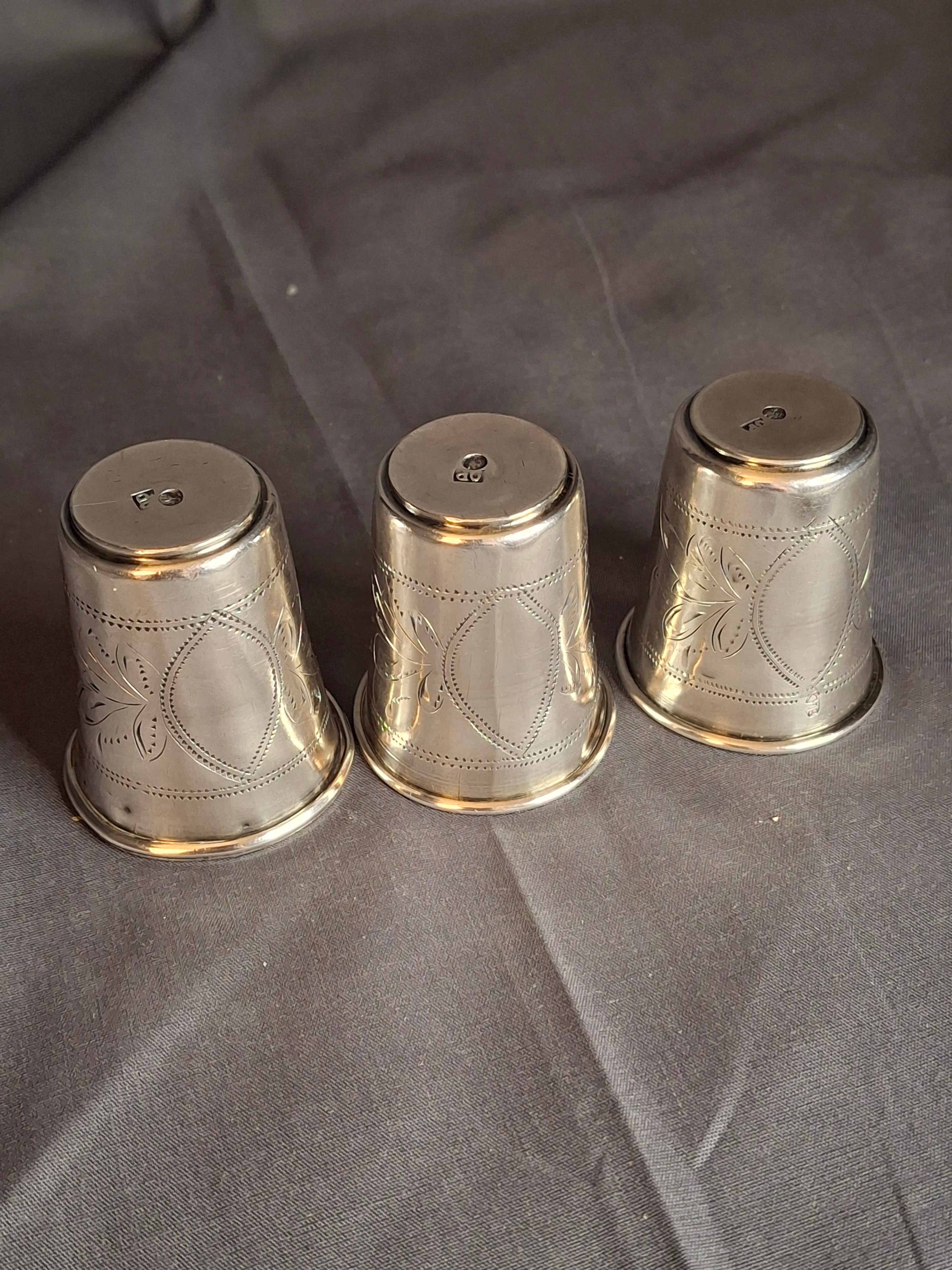 Set of 3 Antique French Silver Kiddush Cups Beakers .800 Gabriel Pascal GP Hallmarked c.1890