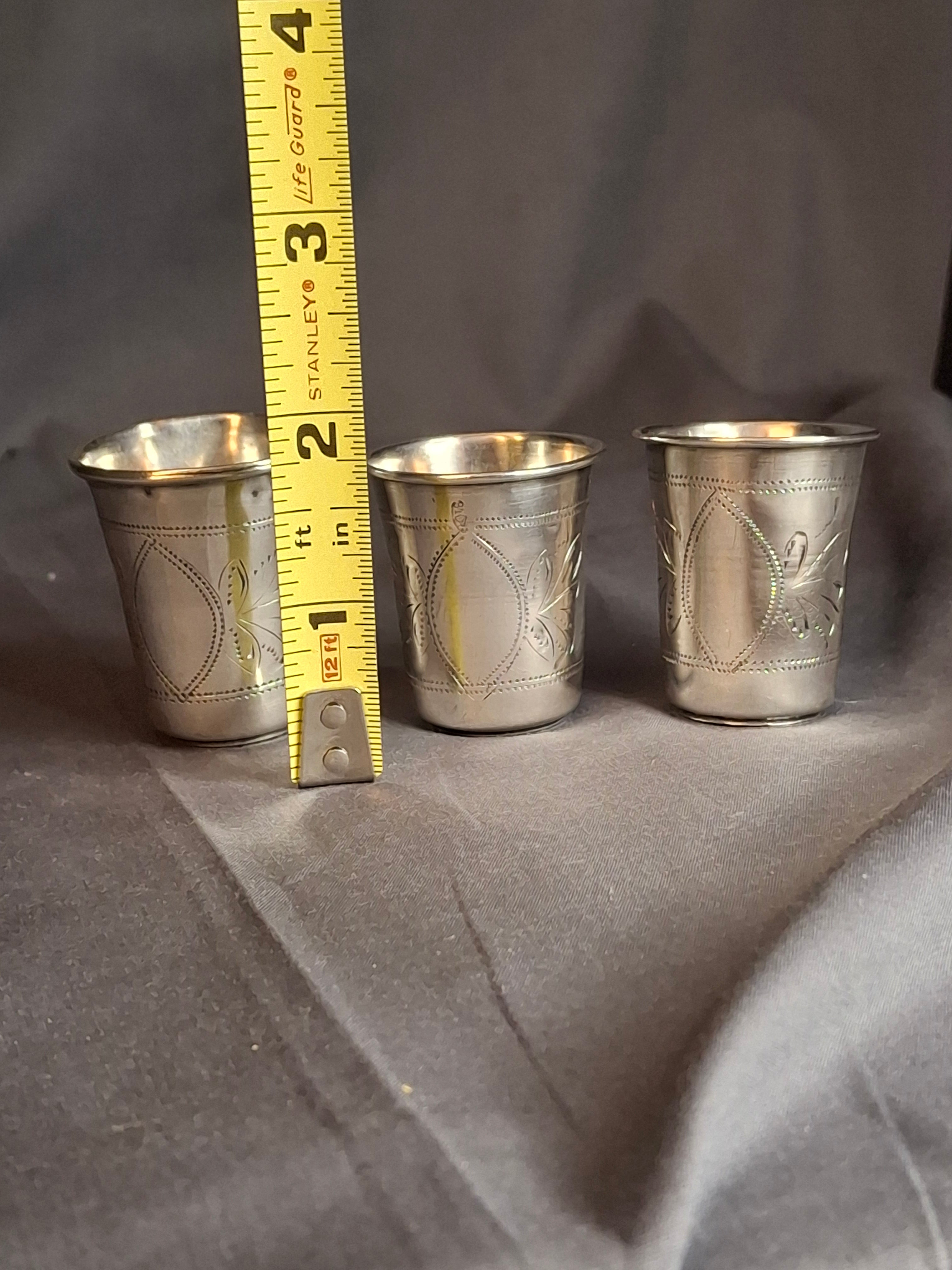 Set of 3 Antique French Silver Kiddush Cups Beakers .800 Gabriel Pascal GP Hallmarked c.1890