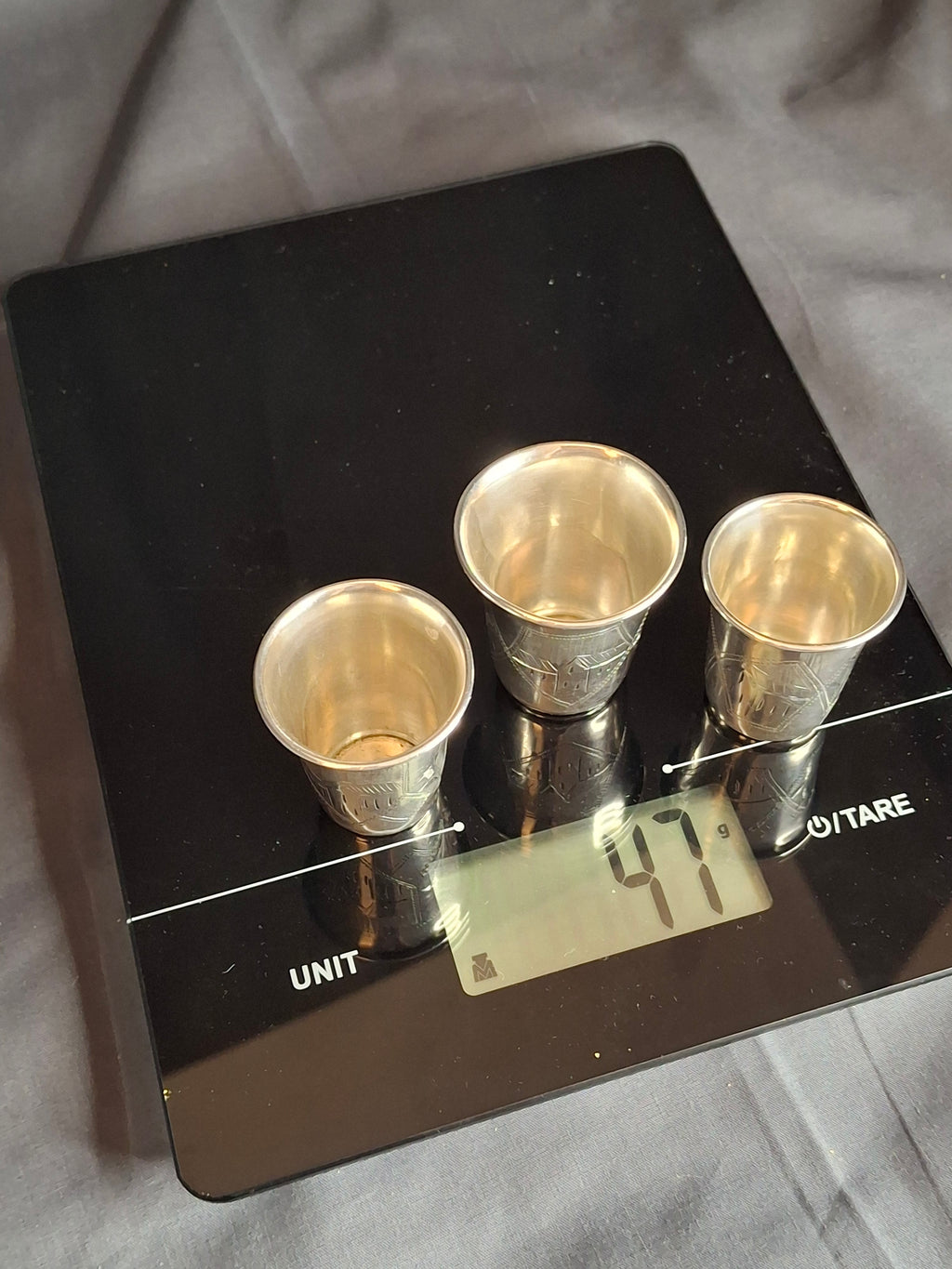 Transitional Set 3 Antique Russian 84 Silver Kiddush Cups Zakhoder Kiev 1890-1915