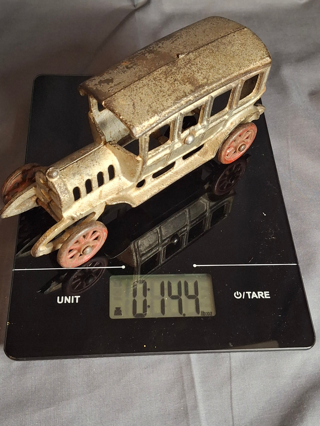 Antique 1920s Cast Iron Sedan Toy Car – Original Silver Paint – 6.5" Hubley / Kenton Era