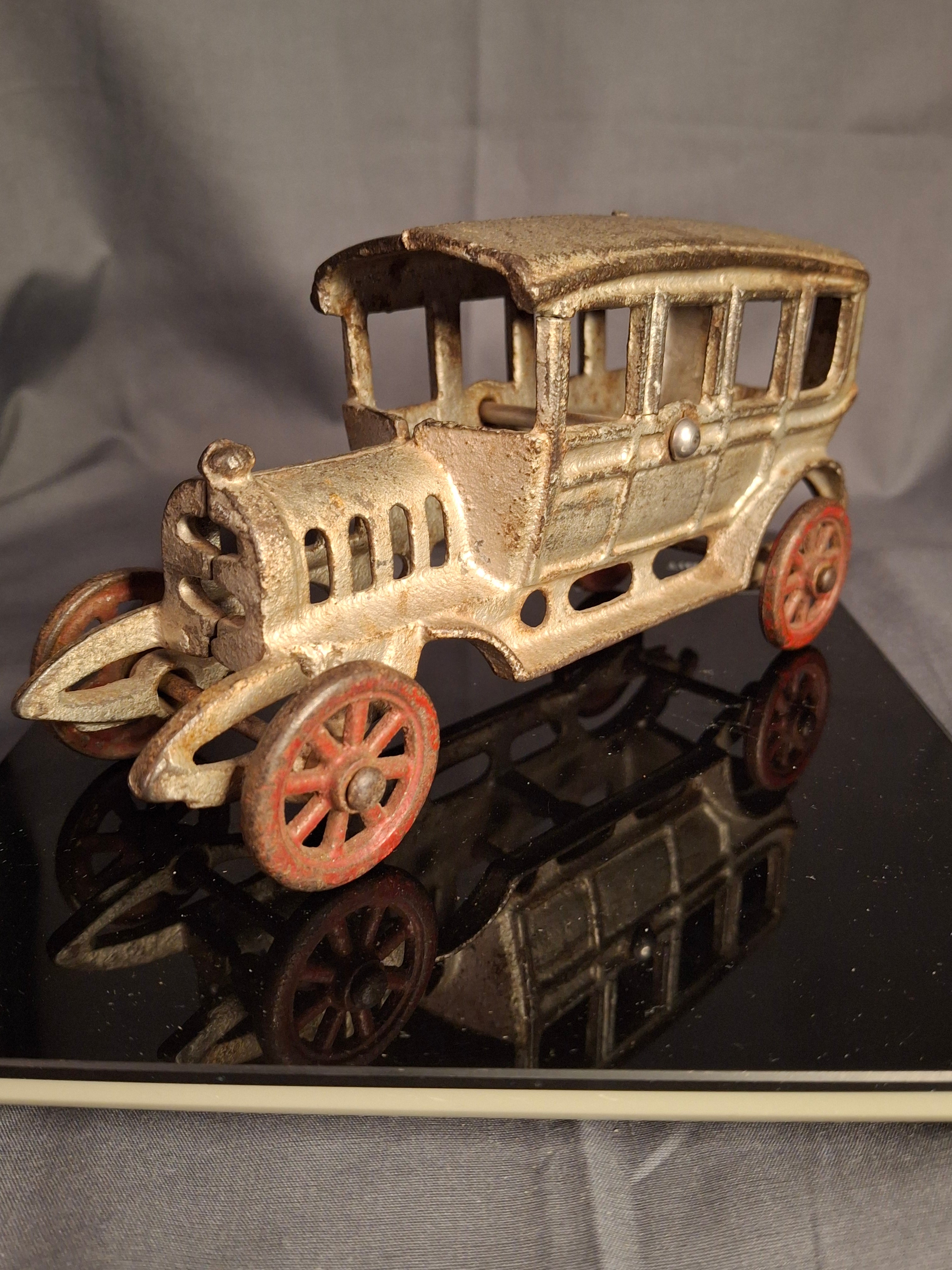 Antique 1920s Cast Iron Sedan Toy Car – Original Silver Paint – 6.5" Hubley / Kenton Era