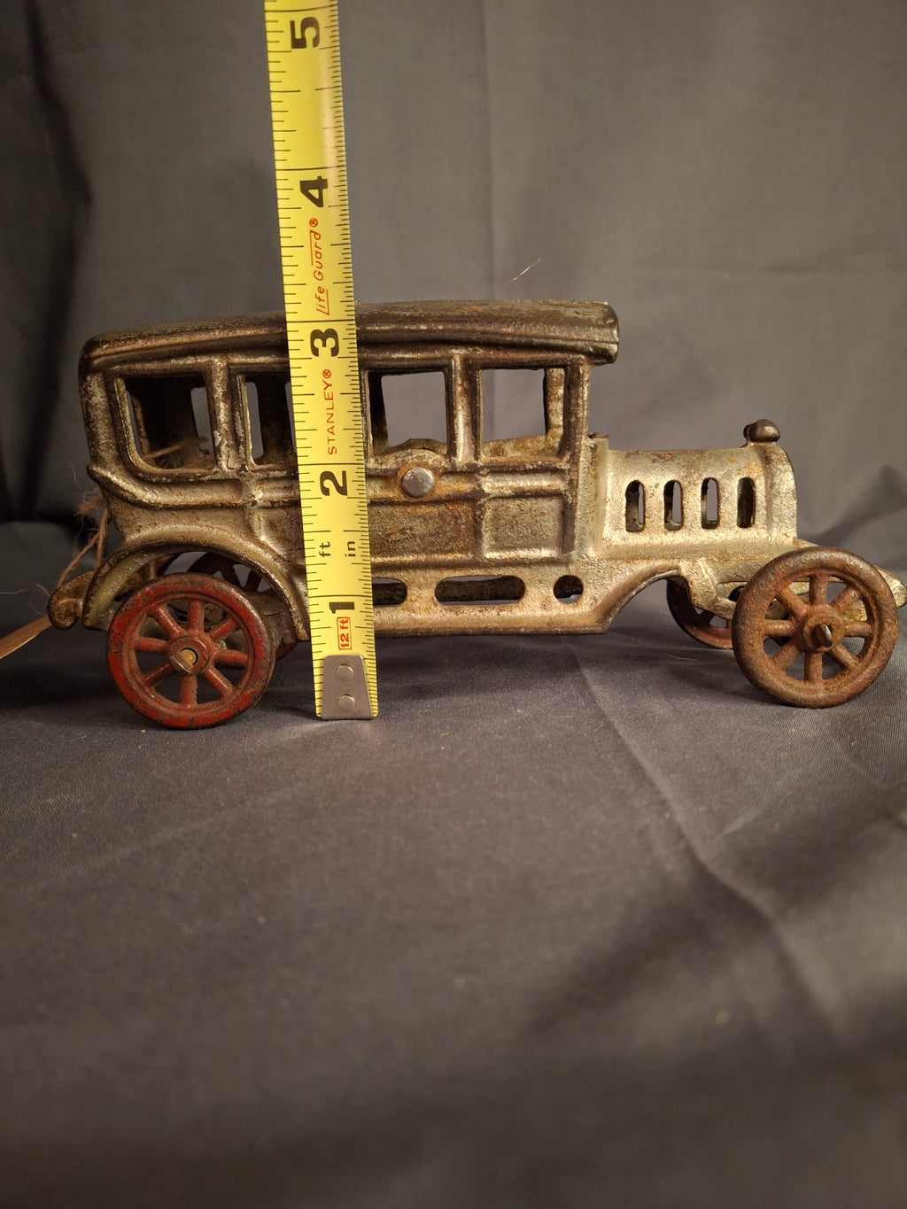 Antique 1920s Cast Iron Sedan Toy Car – Original Silver Paint – 6.5" Hubley / Kenton Era