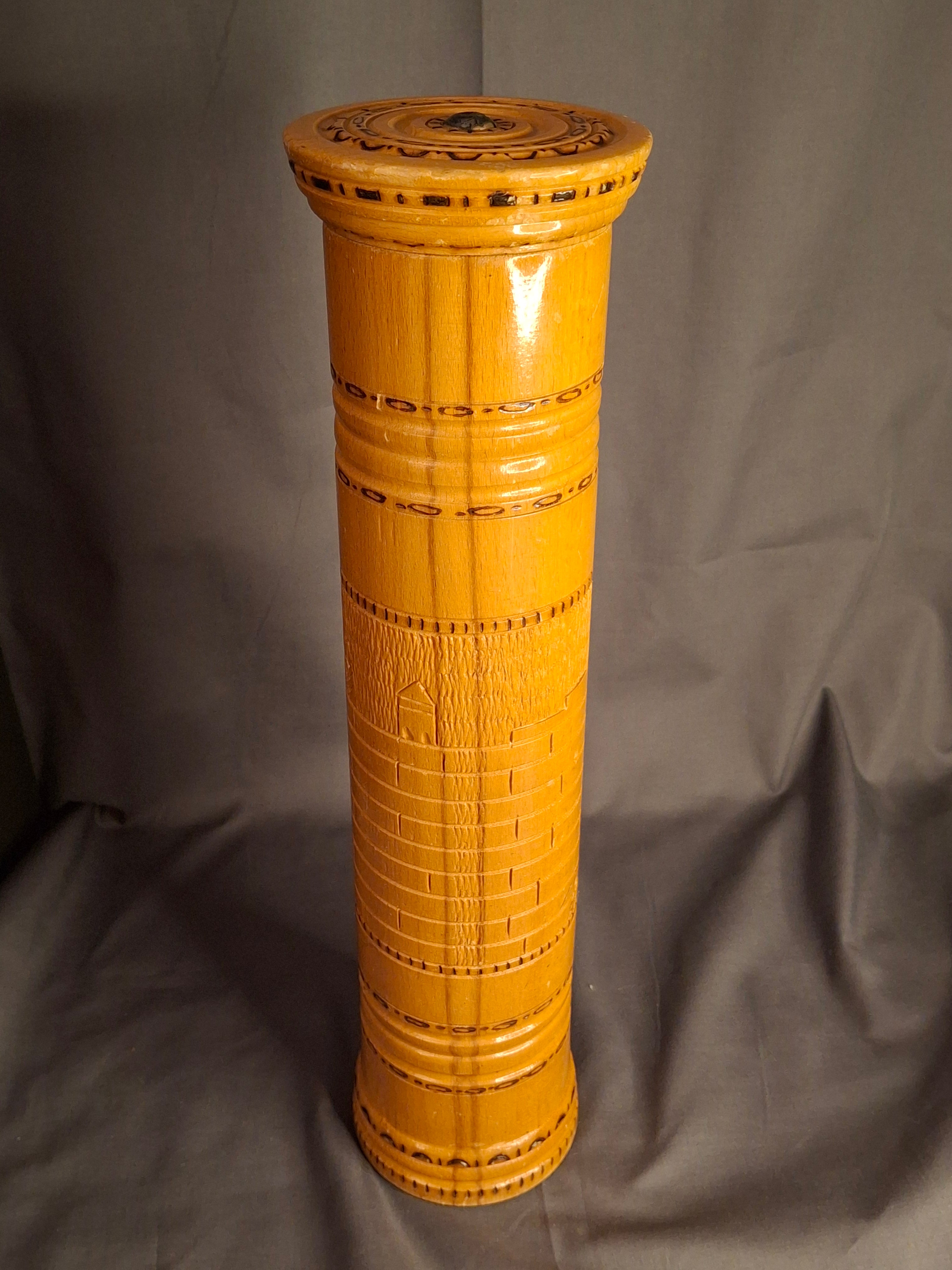 Antique Bezalel Style Israel Olive Wood Megillah Case Hand Carved Jerusalem Wall 14"