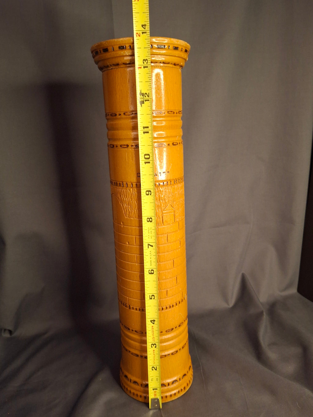 Antique Bezalel Style Israel Olive Wood Megillah Case Hand Carved Jerusalem Wall 14"