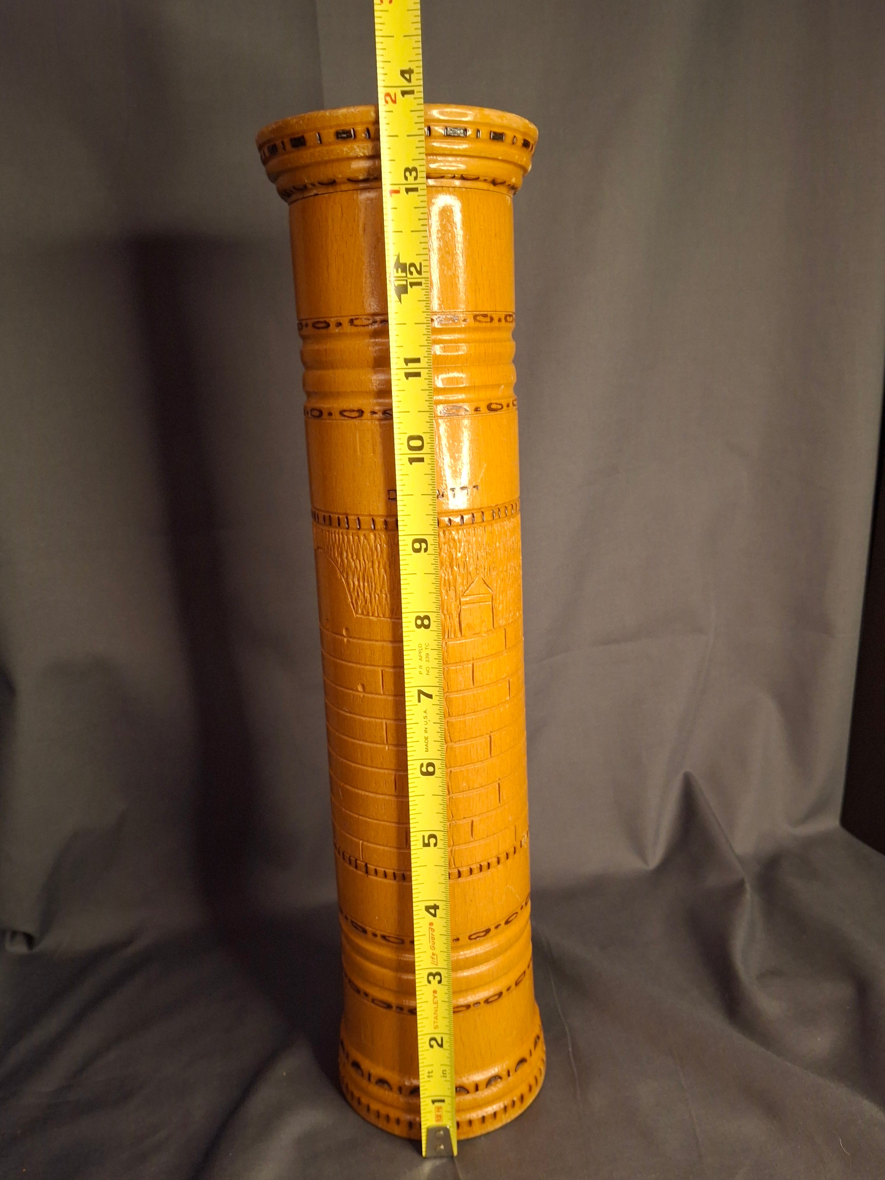 Antique Bezalel Style Israel Olive Wood Megillah Case Hand Carved Jerusalem Wall 14"