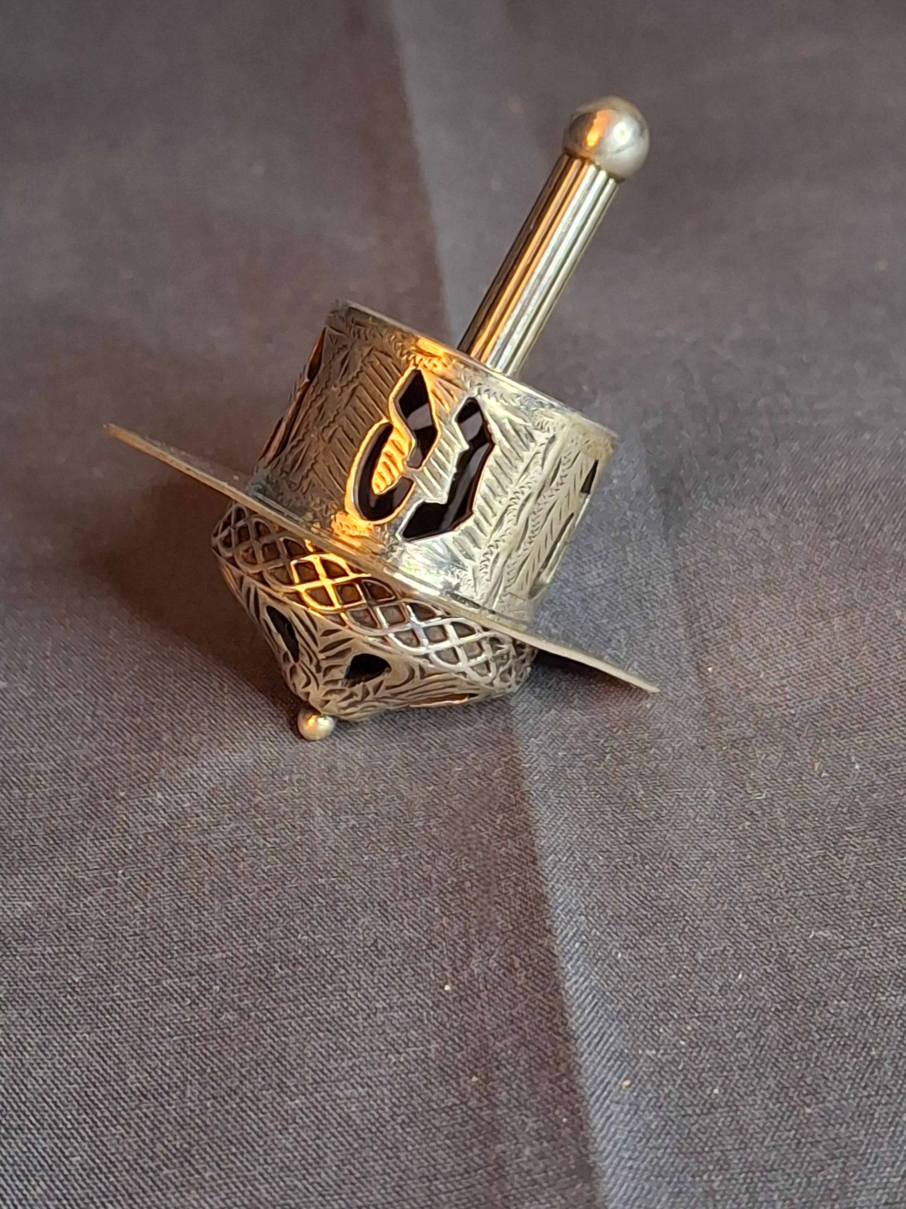 Vintage Netafim Sterling Silver Dreidel Israel Filigree Pierced Sevivon 23g