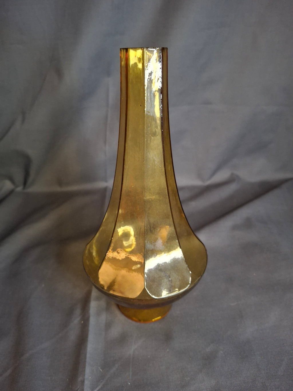 Vintage Amber Glass Octagonal Lamp Chimney 1.75" Fitter Fluted Paneled 8.5"