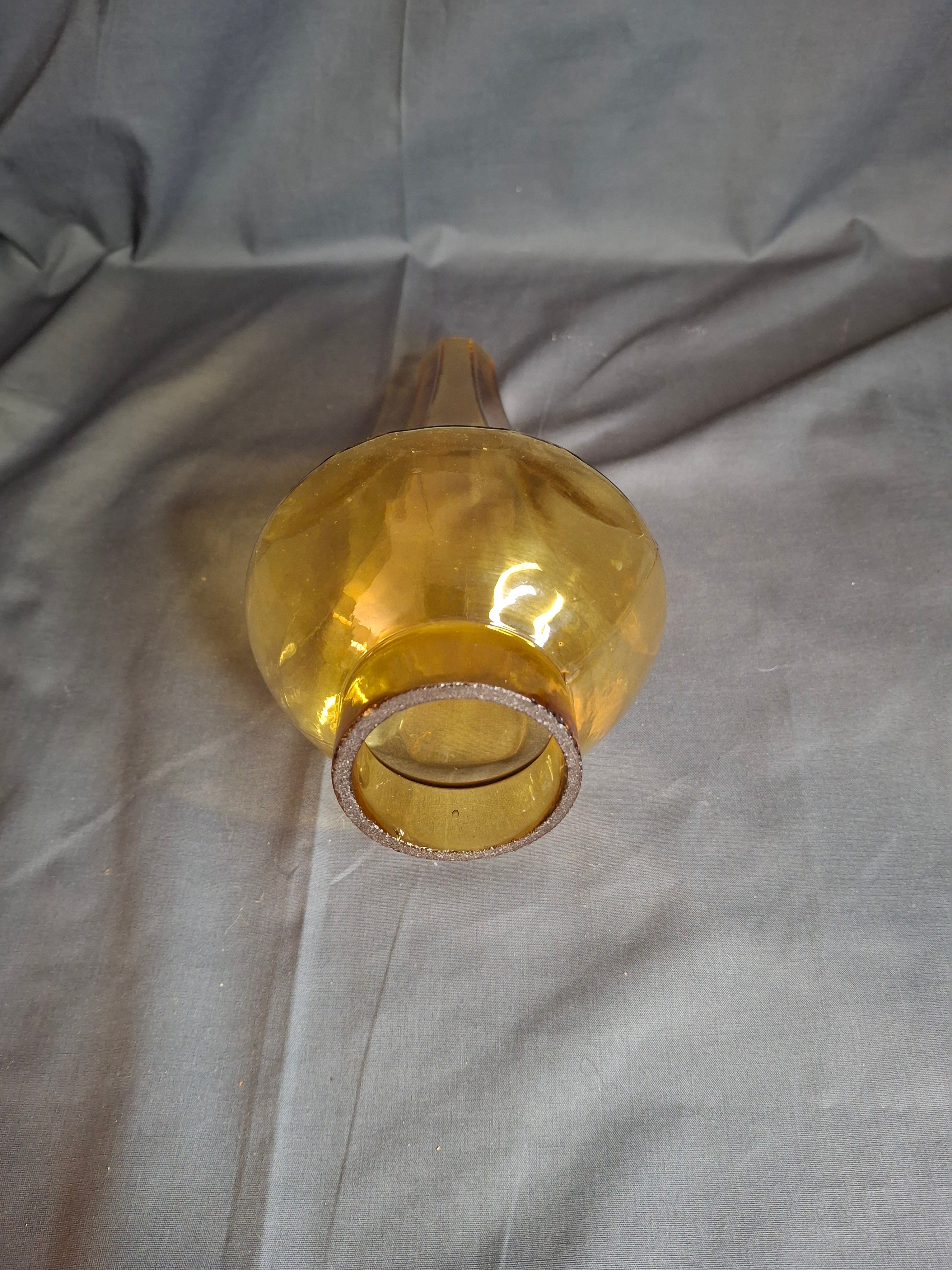 Vintage Amber Glass Octagonal Lamp Chimney 1.75" Fitter Fluted Paneled 8.5"